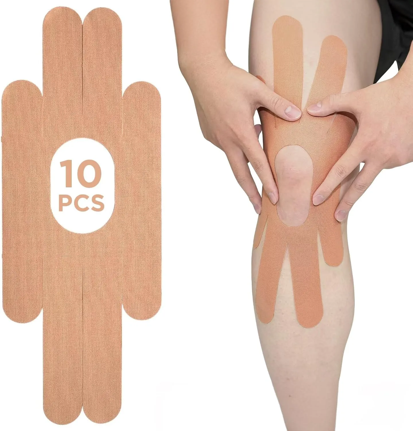 OK TAPE One-Structure K-Tape Patches | Precut for Knee Kinesiology Tape | Pain Relief and Accessories | 10 Pcs and Beige