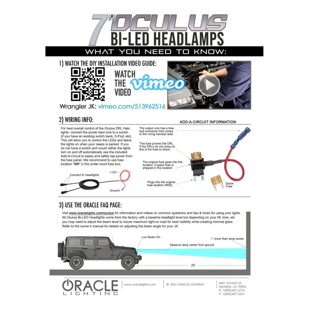 Oracle Oculus 7in Bi-LED Projector Headlights for Jeep Wrangler JK - 6000K