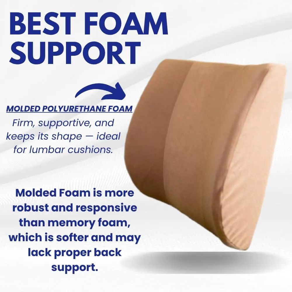 Orthopedic Back Cushion - Chiropractor-Designed Lumbar Support Pillow for Office Chair, Car, Home - High Resilience Foam, Ergonomic Design - Relieves Back Pain, Improves Posture - Beige