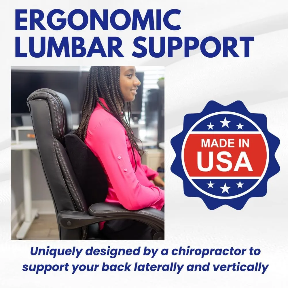 Orthopedic Back Cushion - Chiropractor-Designed Lumbar Support Pillow for Office Chair, Car, Home - High Resilience Foam, Ergonomic Design - Relieves Back Pain, Improves Posture - Beige