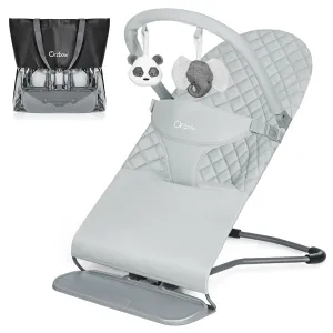 Orzbow Portable Baby Bouncer, Foldable Baby Bouncer Seat with Storage Bag and Removable Play Bar, 3 Recline Positions, 0-12 Months Up to 20lbs, Ergonomic Design, Easy to Wash, Gray