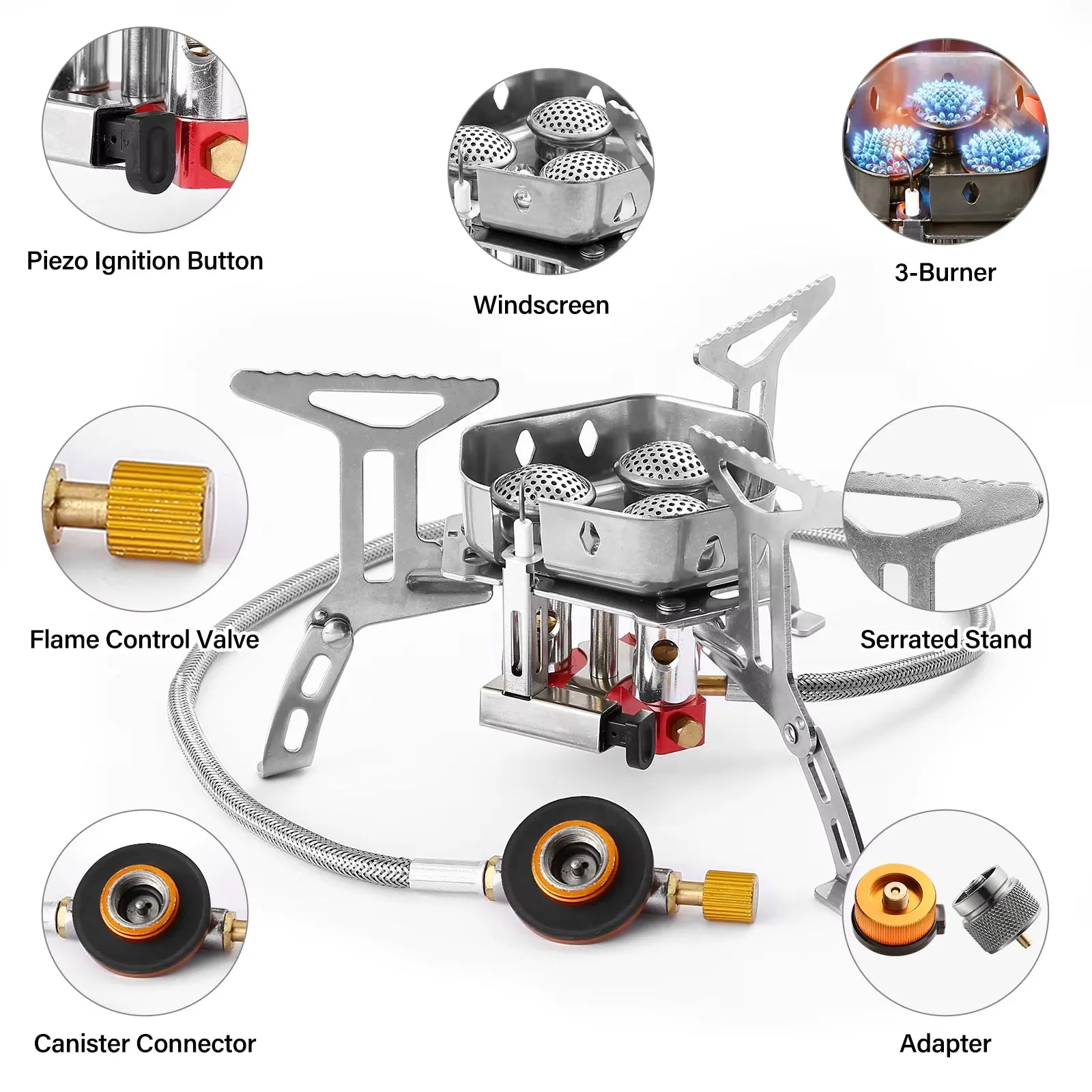 Outdoor Camping Head Stove Tourist Portable Windproof Stove Camping Picnic Survive Burner 5800W Big Power Foldable Gas Stove
