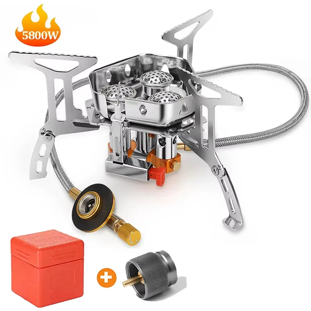 Outdoor Camping Head Stove Tourist Portable Windproof Stove Camping Picnic Survive Burner 5800W Big Power Foldable Gas Stove