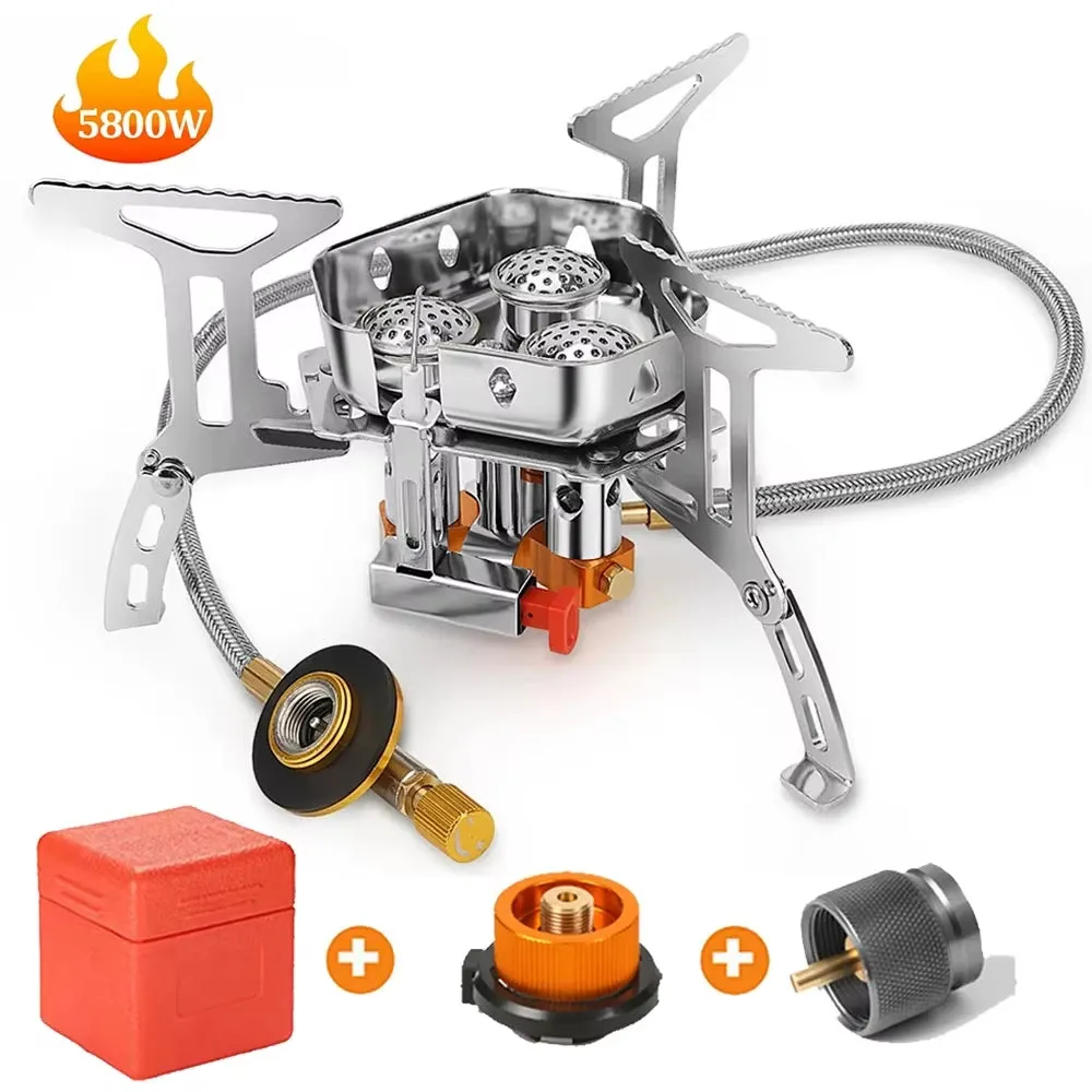Outdoor Camping Head Stove Tourist Portable Windproof Stove Camping Picnic Survive Burner 5800W Big Power Foldable Gas Stove
