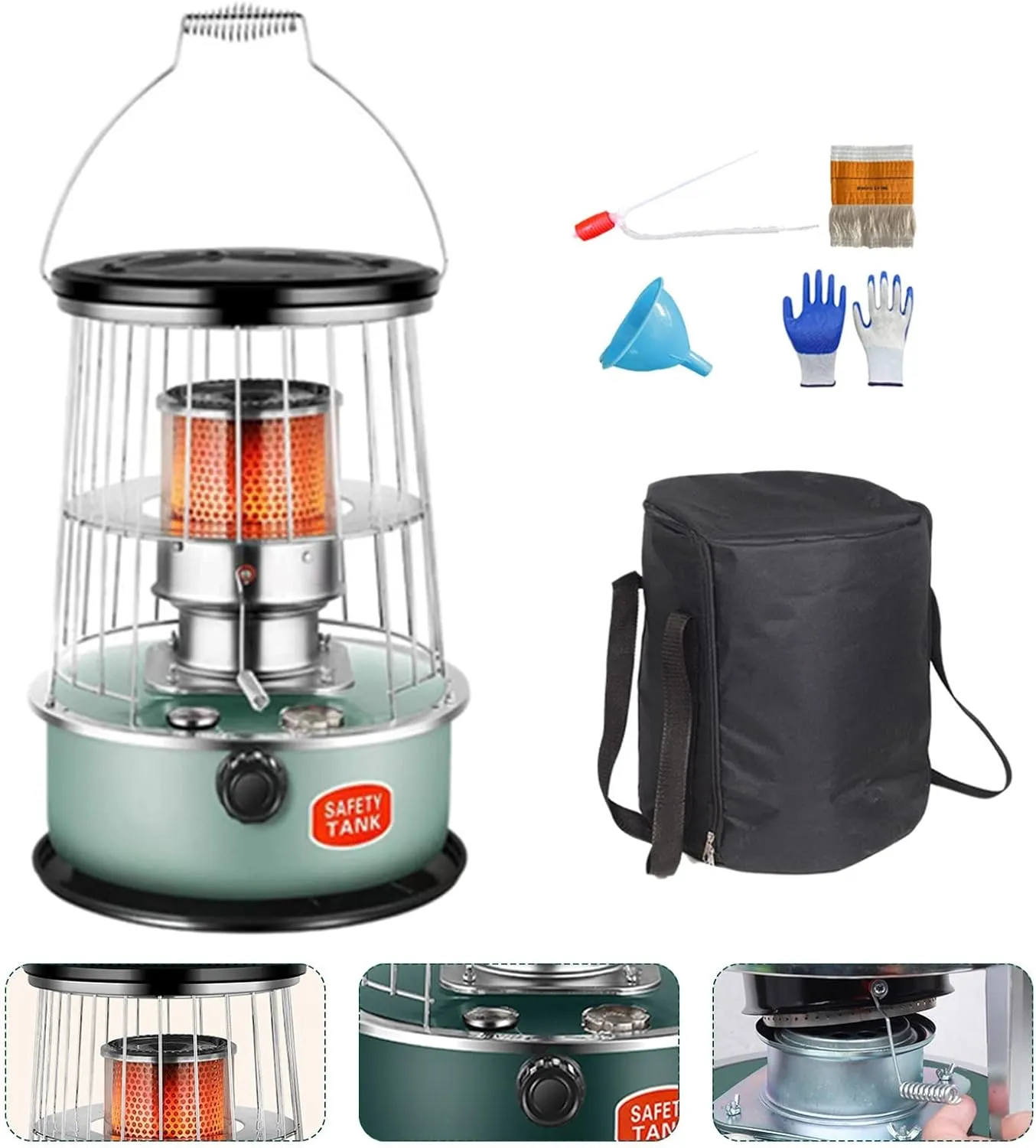 Outdoor Camping Ice Fishing Multifunctional Kerosene Heating Stove with Spare Wick/Storage Bag/Gloves/Oil Pump/Funnel (Color : Lake Blue)