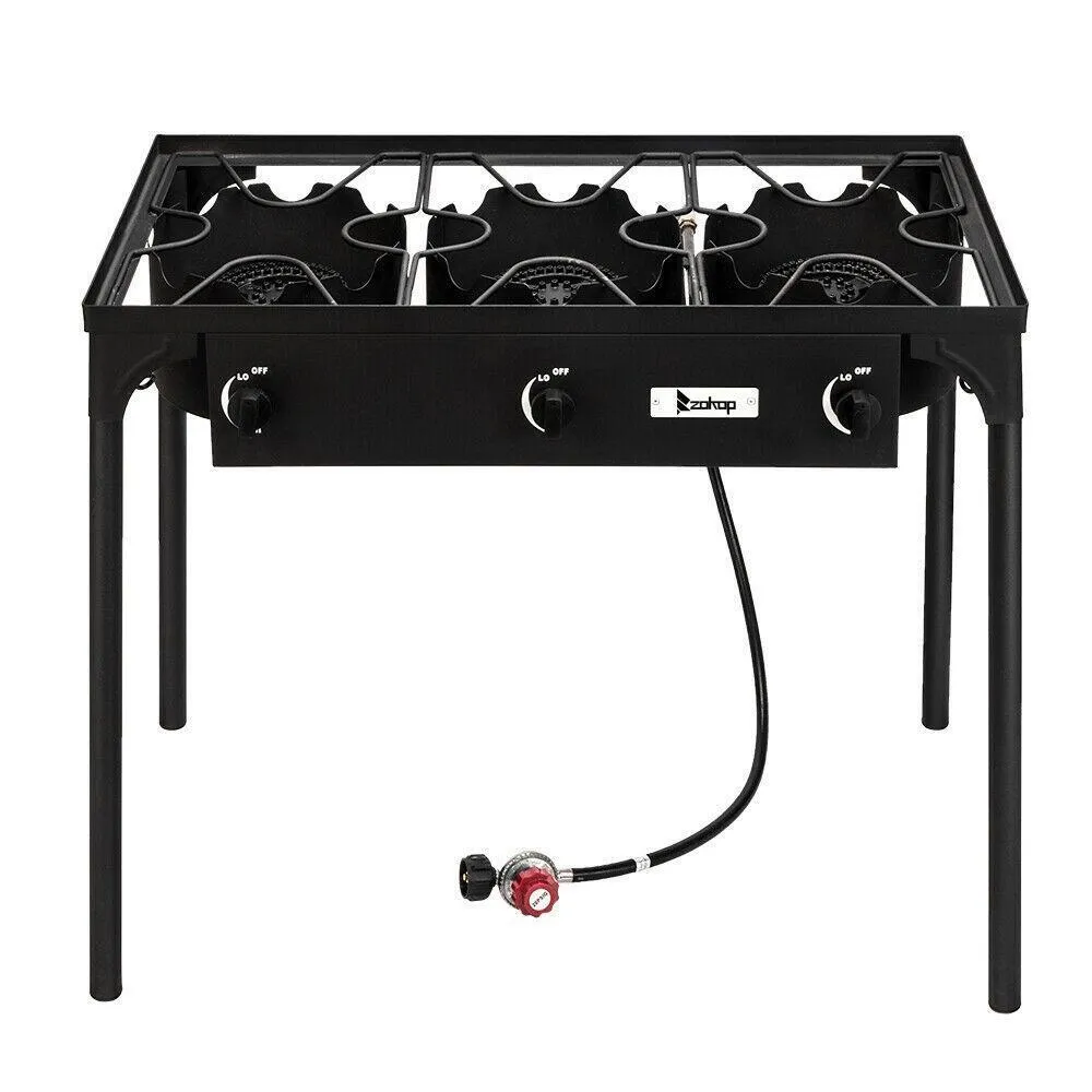 Outdoor Camping Stove Grill: Portable Propane 3-Burner Cooker (225,000 BTU)
