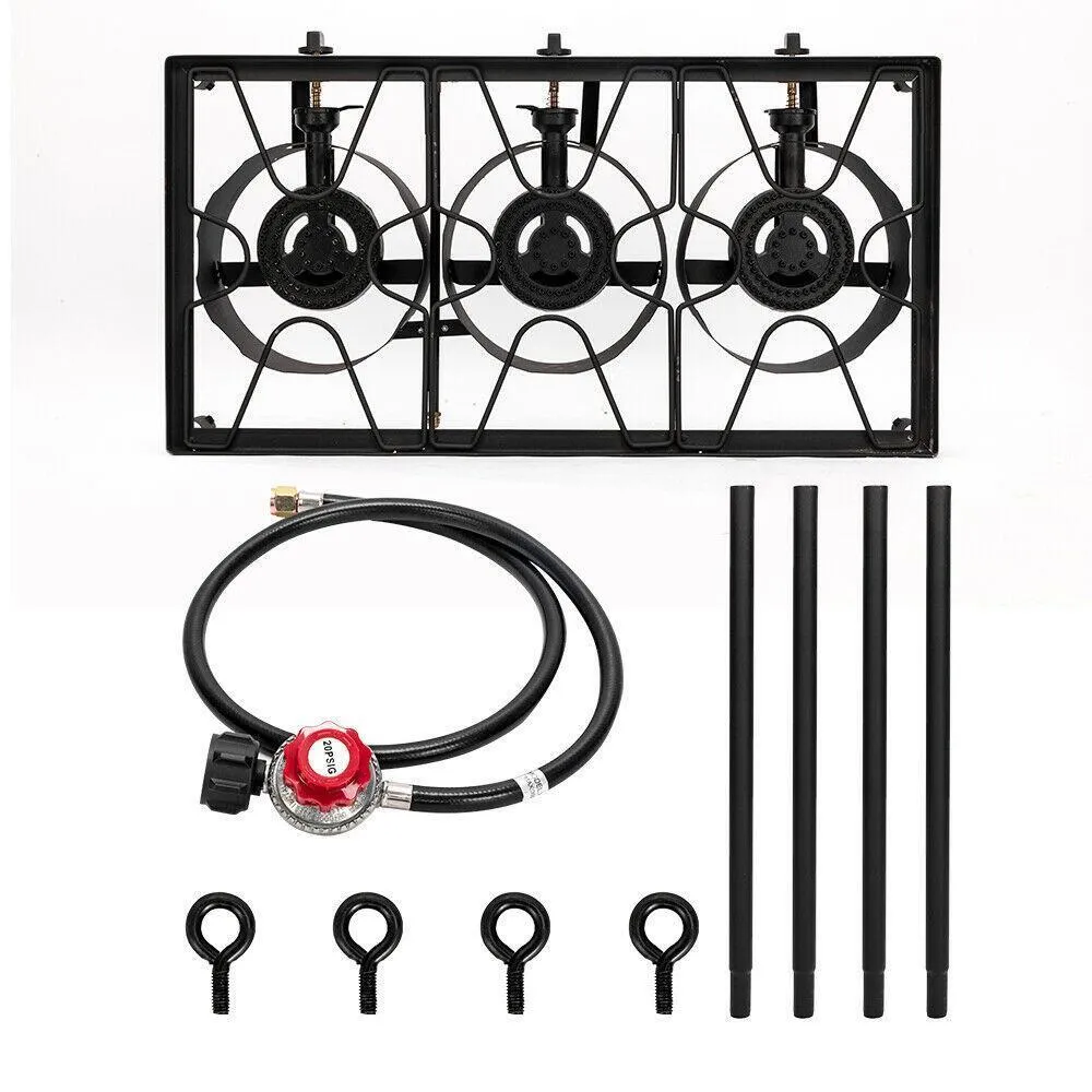 Outdoor Camping Stove Grill: Portable Propane 3-Burner Cooker (225,000 BTU)