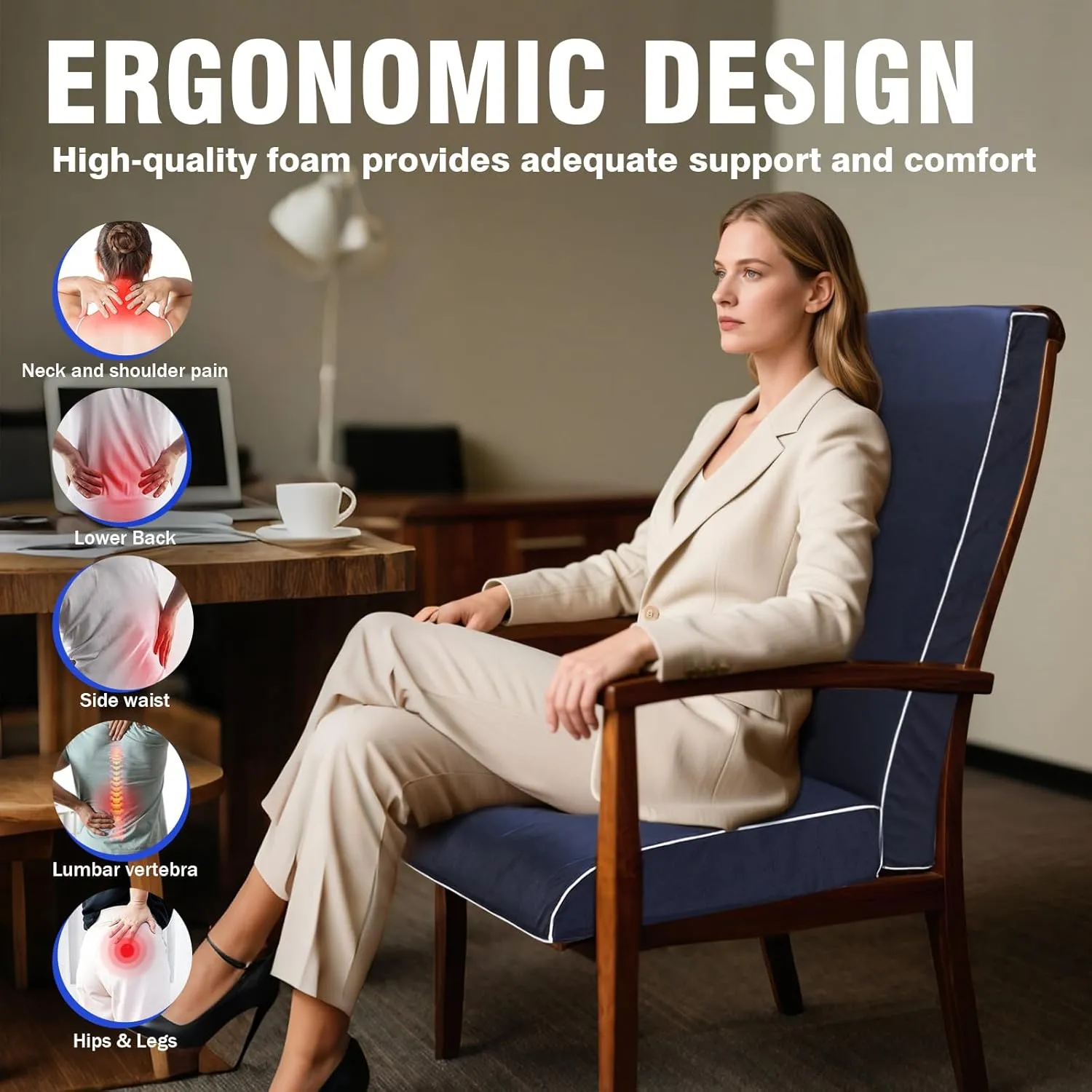 Outdoor Chair Cushion Set 19x19in Patio Furniture Cushions Designed According To The Curve Of The Human Spine,For Patio Furniture,Rocking Chair,Offices, Cars Etc.Waterproof With Removable Cover