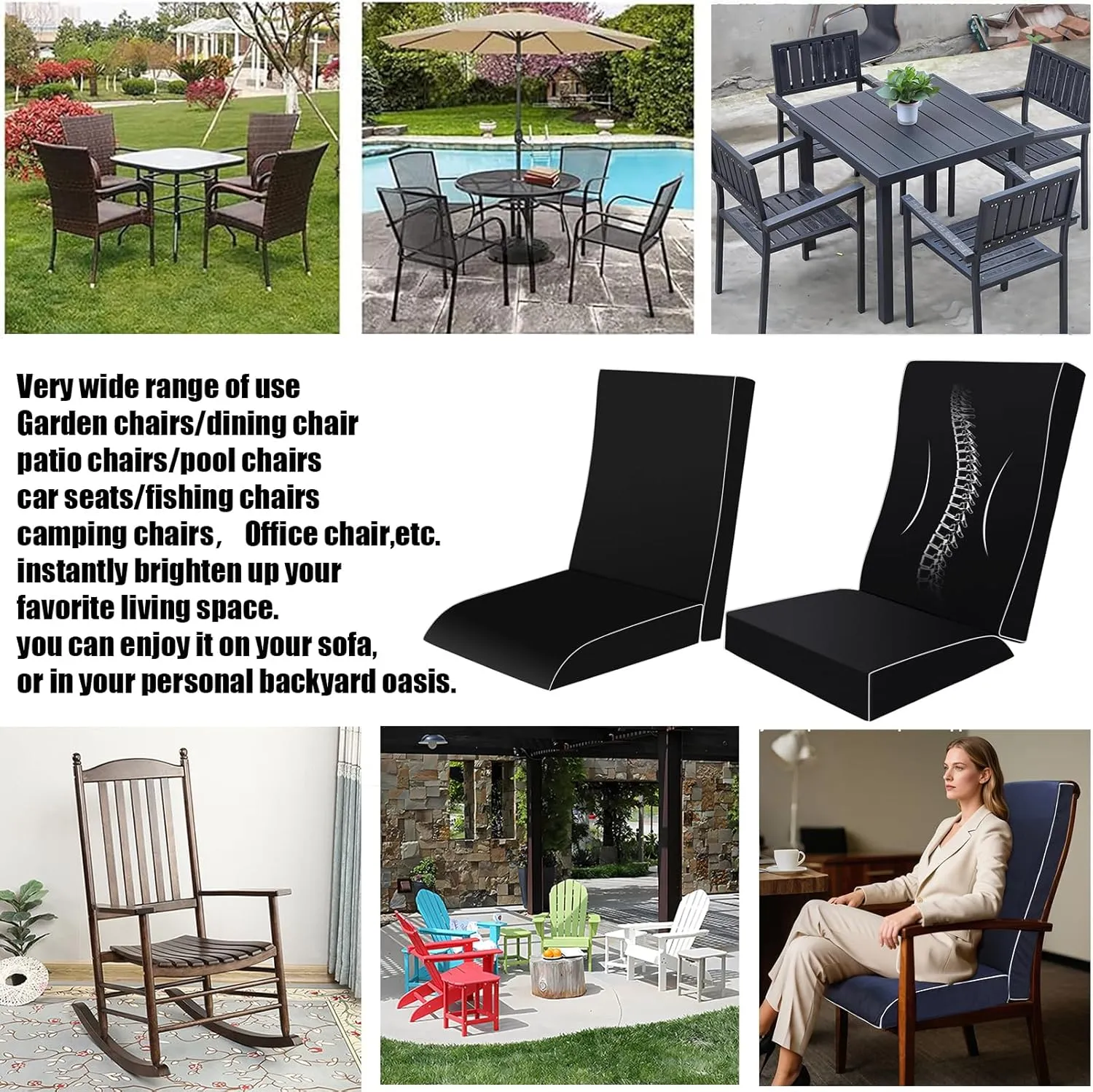 Outdoor Chair Cushion Set 19x19in Patio Furniture Cushions Designed According To The Curve Of The Human Spine,For Patio Furniture,Rocking Chair,Offices, Cars Etc.Waterproof With Removable Cover