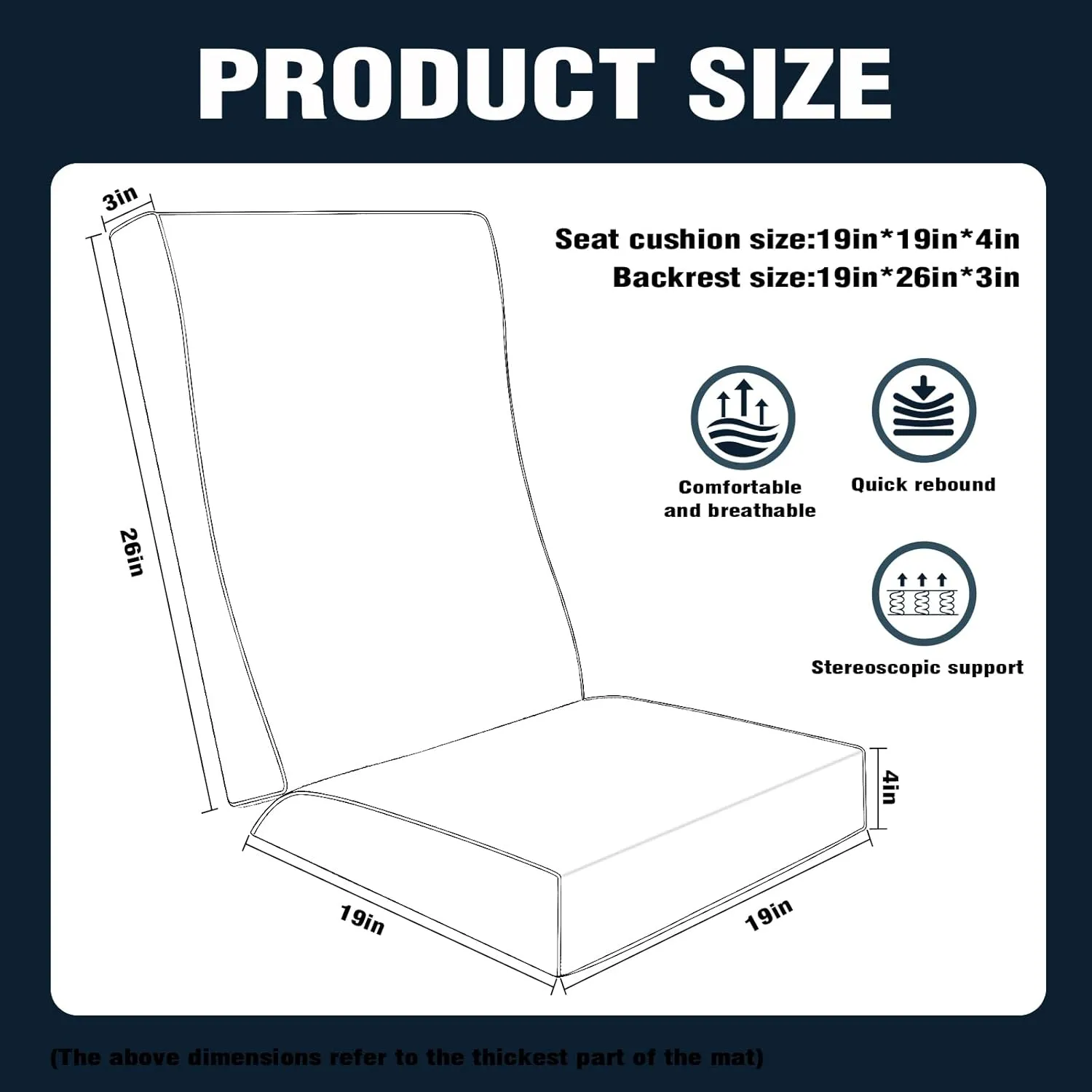 Outdoor Chair Cushion Set 19x19in Patio Furniture Cushions Designed According To The Curve Of The Human Spine,For Patio Furniture,Rocking Chair,Offices, Cars Etc.Waterproof With Removable Cover