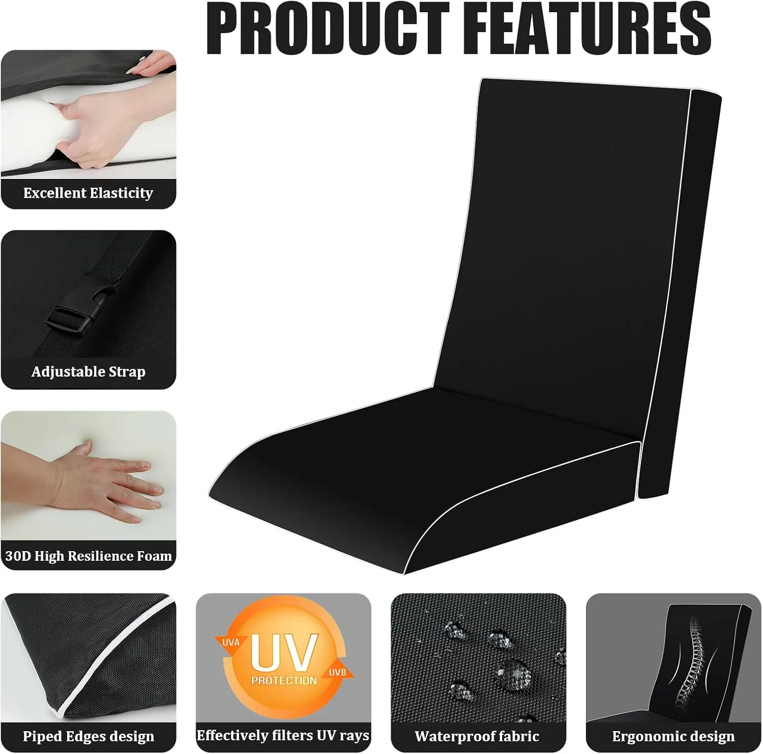Outdoor Chair Cushion Set 19x19in Patio Furniture Cushions Designed According To The Curve Of The Human Spine,For Patio Furniture,Rocking Chair,Offices, Cars Etc.Waterproof With Removable Cover