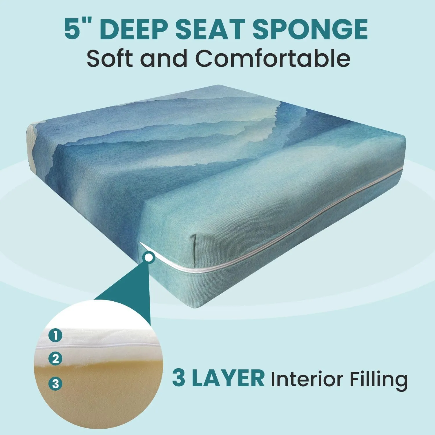 Outdoor Deep Seat Cushion Set of 2 Watercolor Mountain Landscape Misty Peaks Lake 24 x 24 Inch Fade Resistant Patio Furniture Cushions with Removable Cover for Chaise Lounge