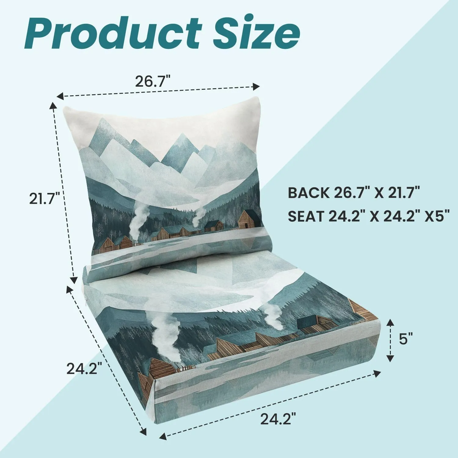 Outdoor Deep Seat Cushion Set Rustic Alpine Village Serene Winter Setting 24 x 24 Inch Fade Resistant Patio Furniture Cushions with Removable Cover for Chaise Lounge