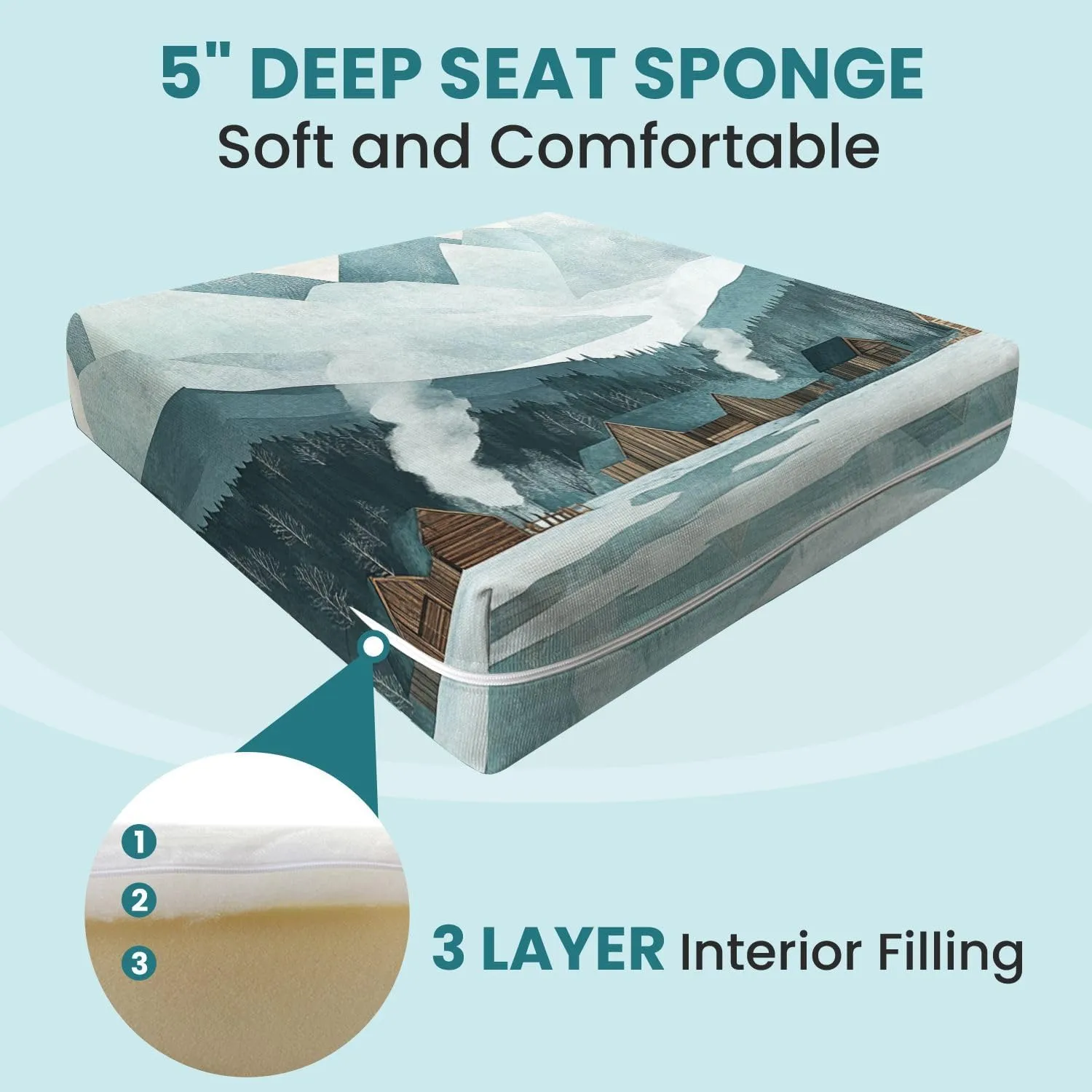 Outdoor Deep Seat Cushion Set Rustic Alpine Village Serene Winter Setting 24 x 24 Inch Fade Resistant Patio Furniture Cushions with Removable Cover for Chaise Lounge