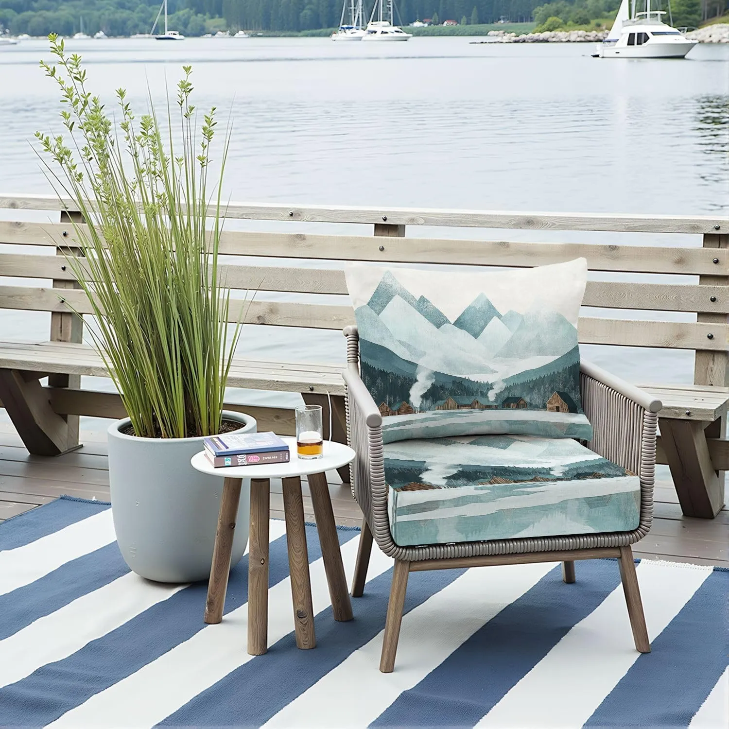 Outdoor Deep Seat Cushion Set Rustic Alpine Village Serene Winter Setting 24 x 24 Inch Fade Resistant Patio Furniture Cushions with Removable Cover for Chaise Lounge