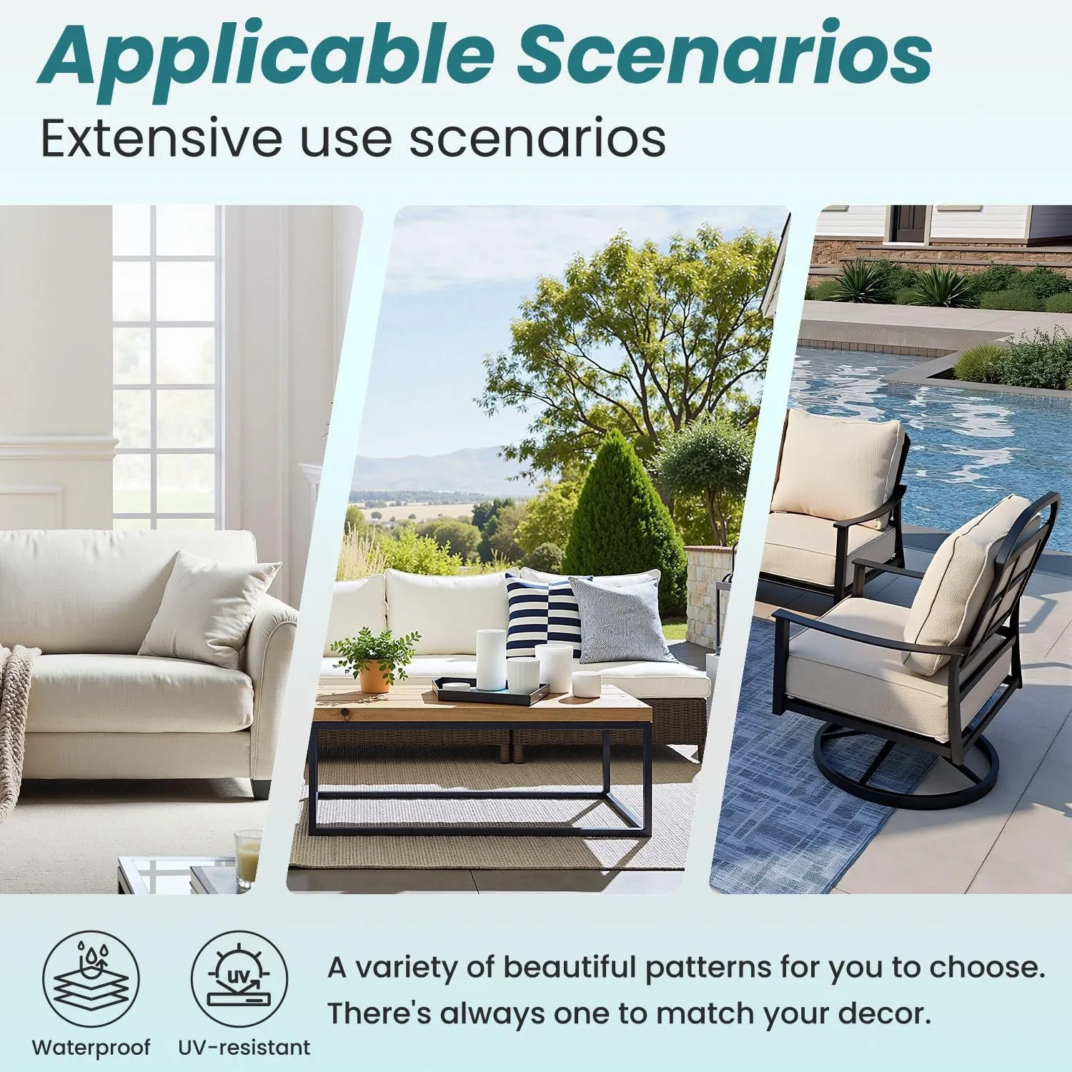 Outdoor Deep Seat Cushion Set Tropical Flowers Palm Leaves Seamless Pattern 24 x 24 Inch Fade Resistant Patio Furniture Cushions with Removable Cover for Chaise Lounge