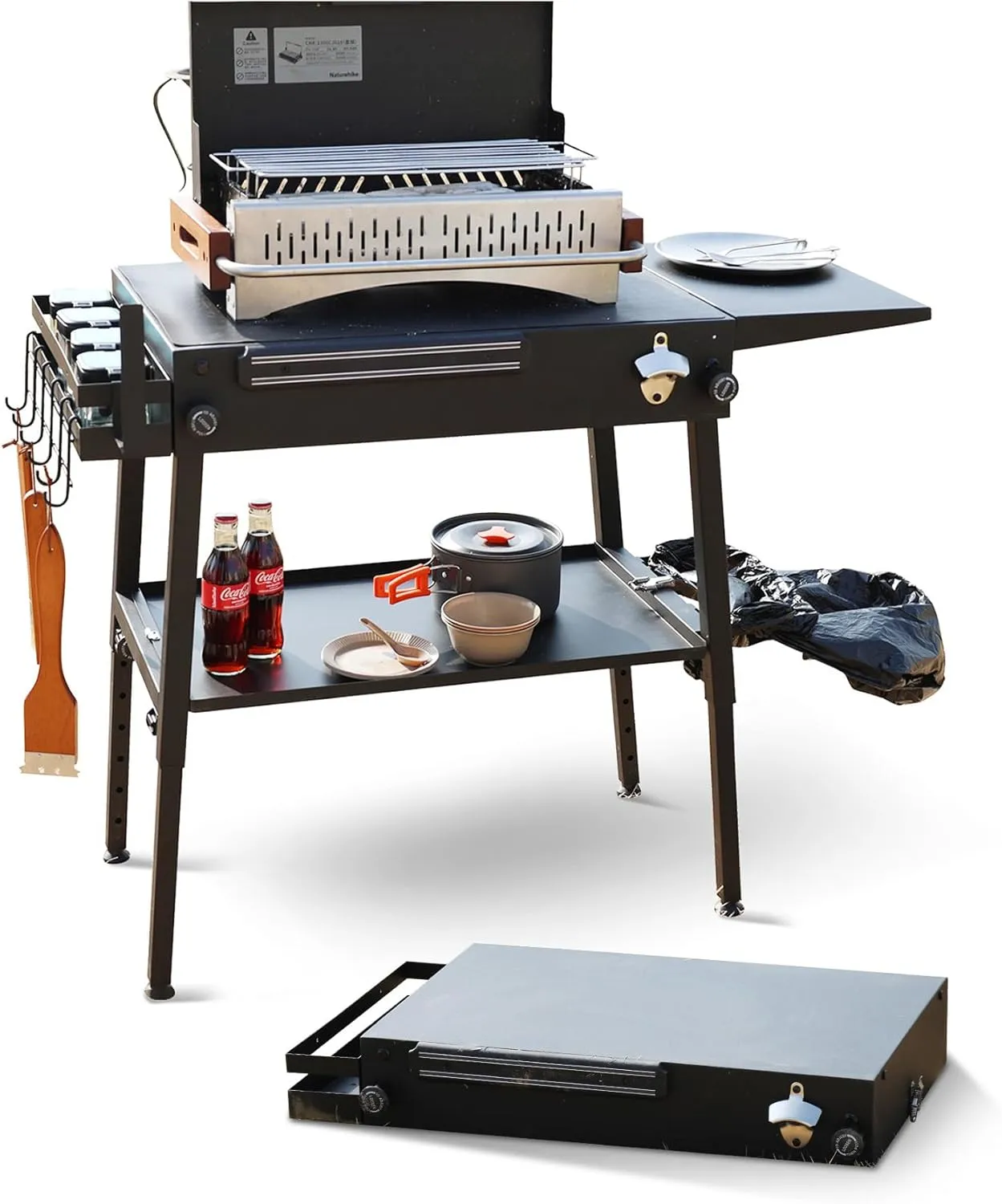 Outdoor Griddle Table Portable Grill Stand Fit for Blackstone Stand for 17/22 inch Griddles, Camping, Backyard Cooking with BBQ Prep Table Seasoning Tray