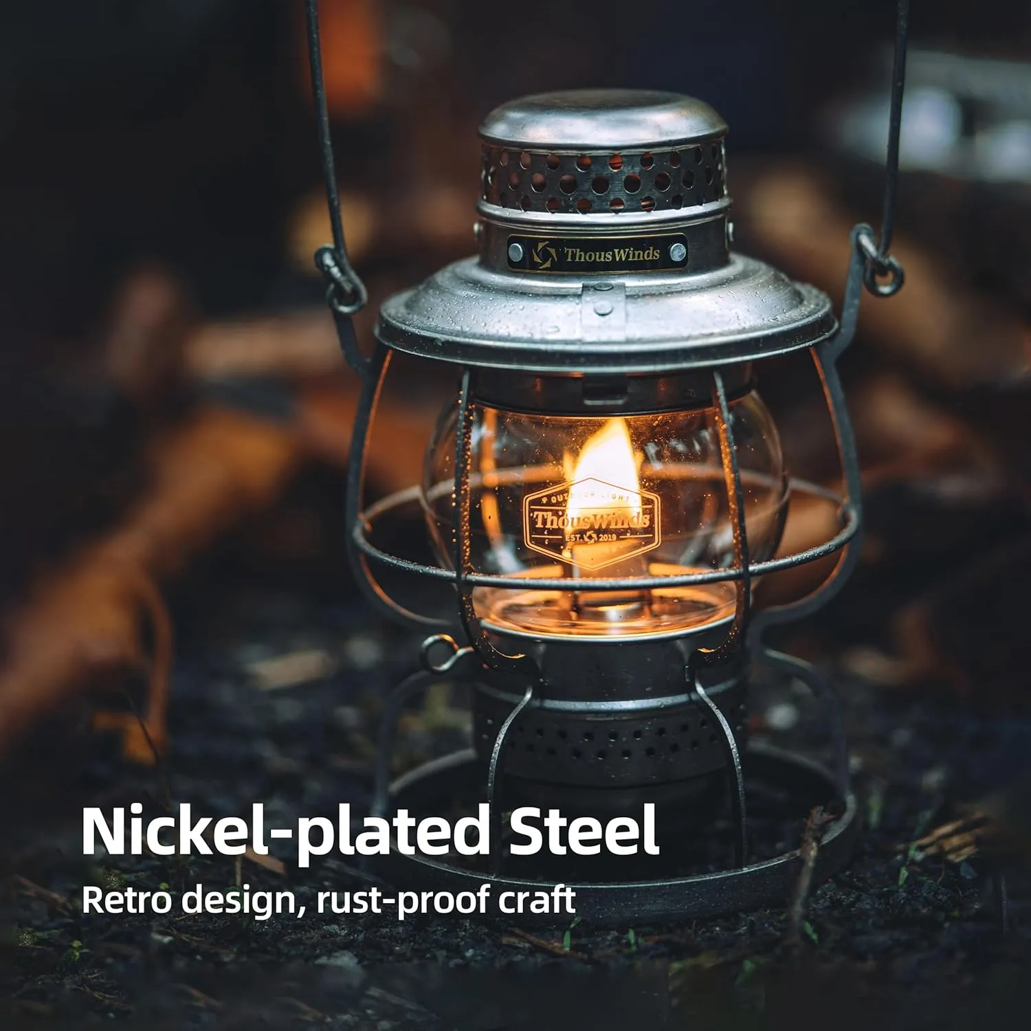 Outdoor Kerosene Fuel Lantern, Oil Burning Lamp -Railroad Khaki