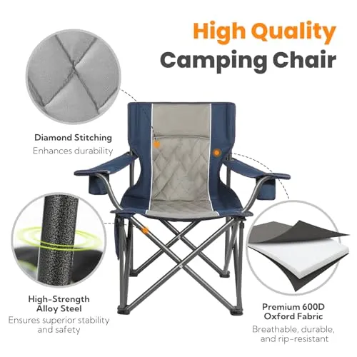 Outdoor Large Camping Chairs for Adults,Heavy Duty Camp Chair Support 800lbs