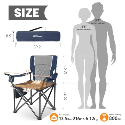 Outdoor Large Camping Chairs for Adults,Heavy Duty Camp Chair Support 800lbs