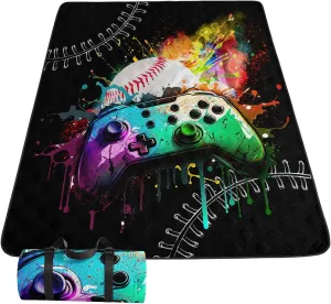 Outdoor Picnic Blanket,Portable Sandproof Waterproof Picnic Mat,Gamepad Baseball Printed Camping Beach Mat for Sand and Wet Grass Hiking (Gamepad Baseball L)