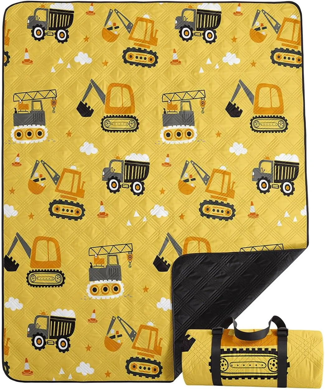 Outdoor Picnic Blanket,Portable Sandproof Waterproof Picnic Mat,Truck Excavator Tractor Printed Camping Beach Mat for Sand and Wet Grass Hiking (Excavator S)
