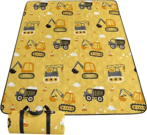 Outdoor Picnic Blanket,Portable Sandproof Waterproof Picnic Mat,Truck Excavator Tractor Printed Camping Beach Mat for Sand and Wet Grass Hiking (Excavator S)