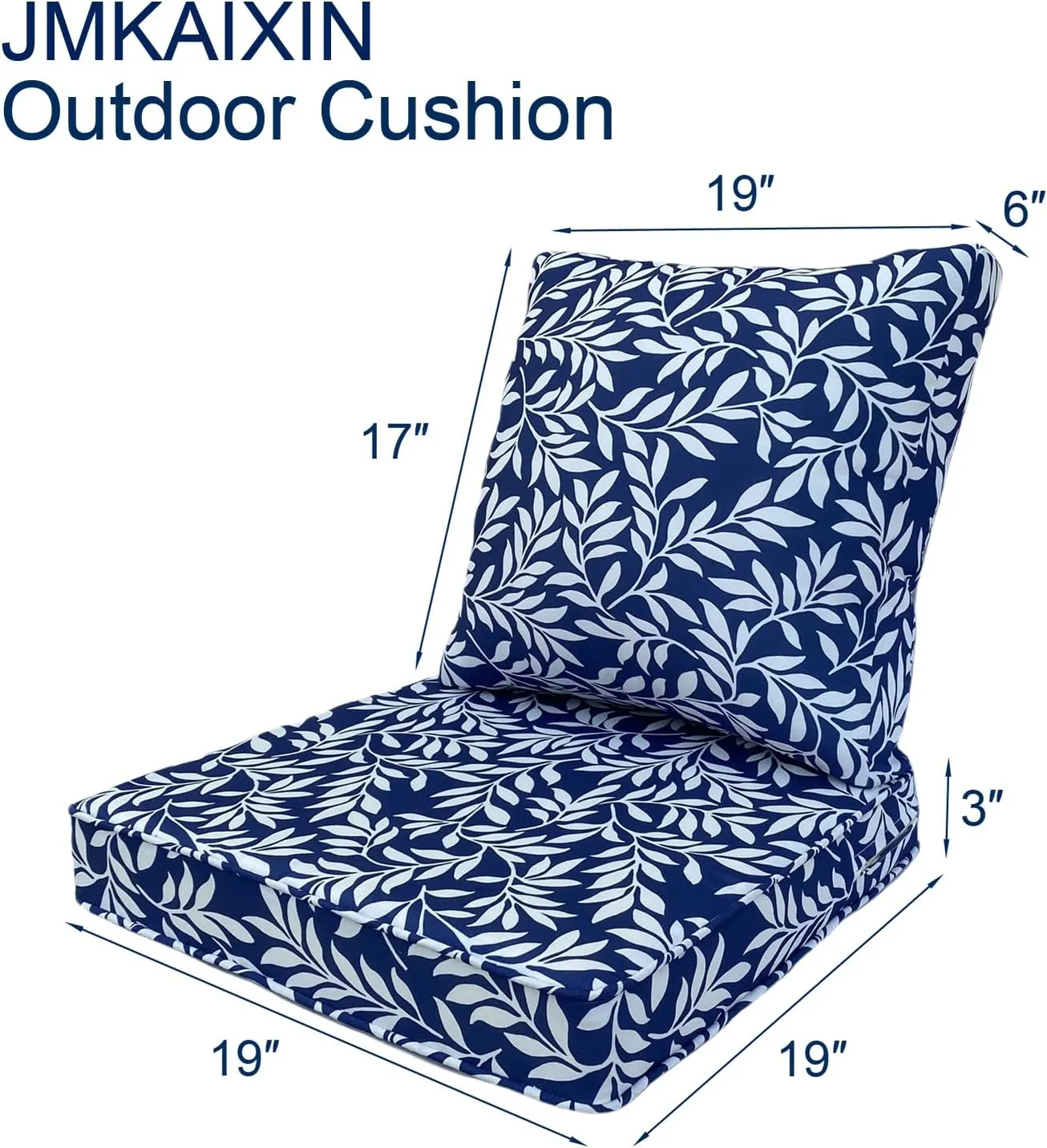 Outdoor Seat/Back Deep Chair Cushion Set for Patio Furniture - Lounge Chair Cushions with Ties - Waterproof Patio Chair Cushions 19x19