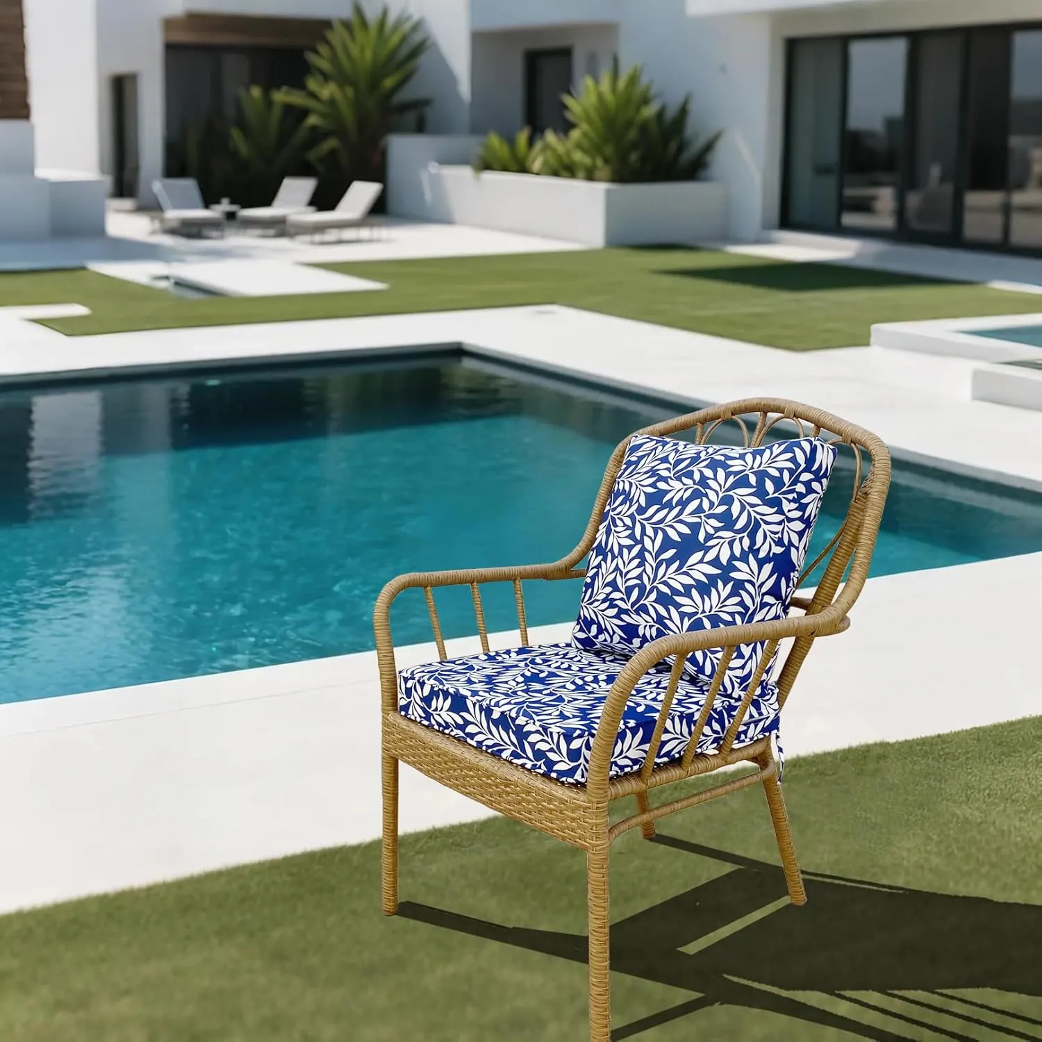 Outdoor Seat/Back Deep Chair Cushion Set for Patio Furniture - Lounge Chair Cushions with Ties - Waterproof Patio Chair Cushions 19x19