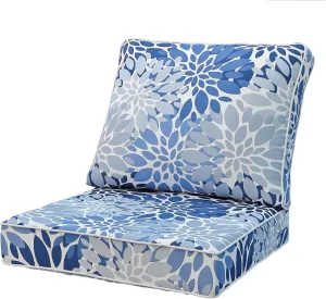 Outdoor Seat/Back Deep Chair Cushion Set for Patio Furniture - Lounge Chair Cushions with Zipper - Water-Resistant Patio Chair Cushions 24x24