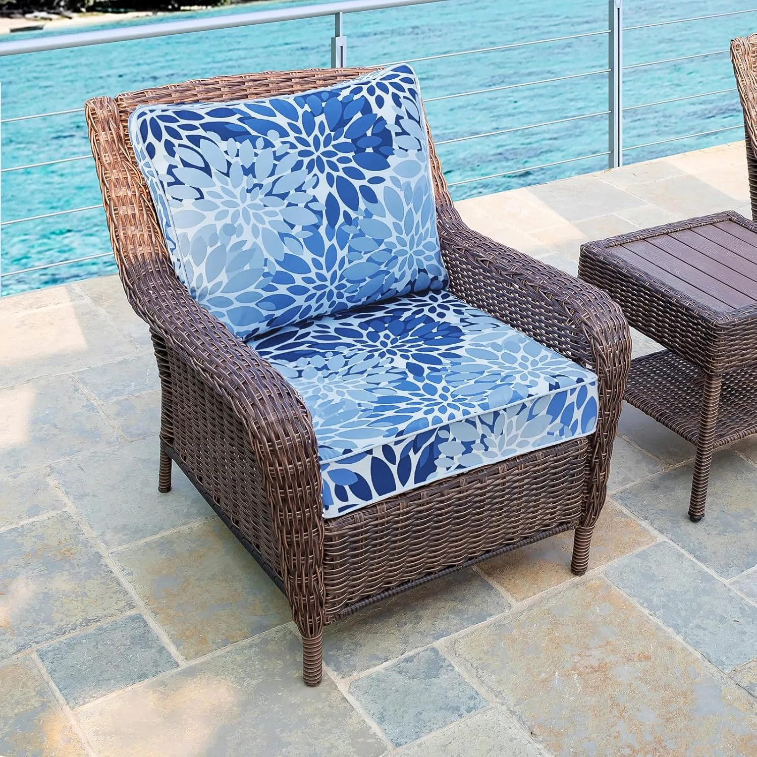 Outdoor Seat/Back Deep Chair Cushion Set for Patio Furniture - Lounge Chair Cushions with Zipper - Water-Resistant Patio Chair Cushions 24x24