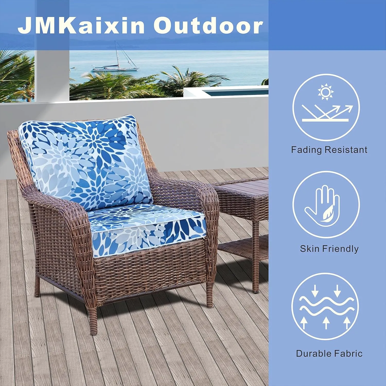 Outdoor Seat/Back Deep Chair Cushion Set for Patio Furniture - Lounge Chair Cushions with Zipper - Water-Resistant Patio Chair Cushions 24x24