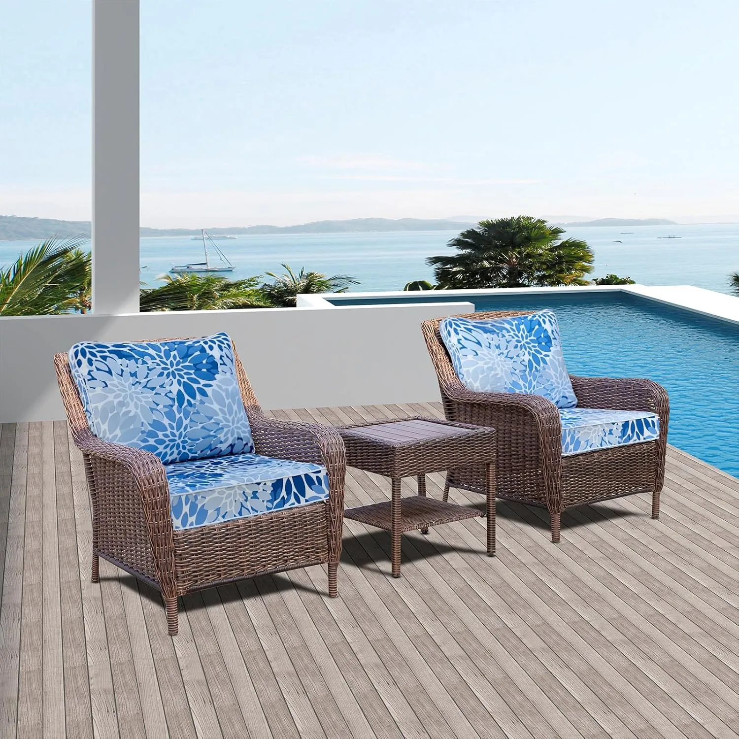 Outdoor Seat/Back Deep Chair Cushion Set for Patio Furniture - Lounge Chair Cushions with Zipper - Water-Resistant Patio Chair Cushions 24x24