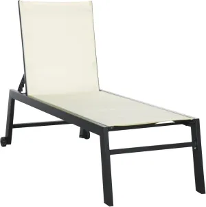 Outsunny Outdoor Chaise Lounge with Wheels, Five Position Recliner for Sunbathing, Suntanning, Steel Frame, Breathable Fabric for Beach, Yard, Patio, White