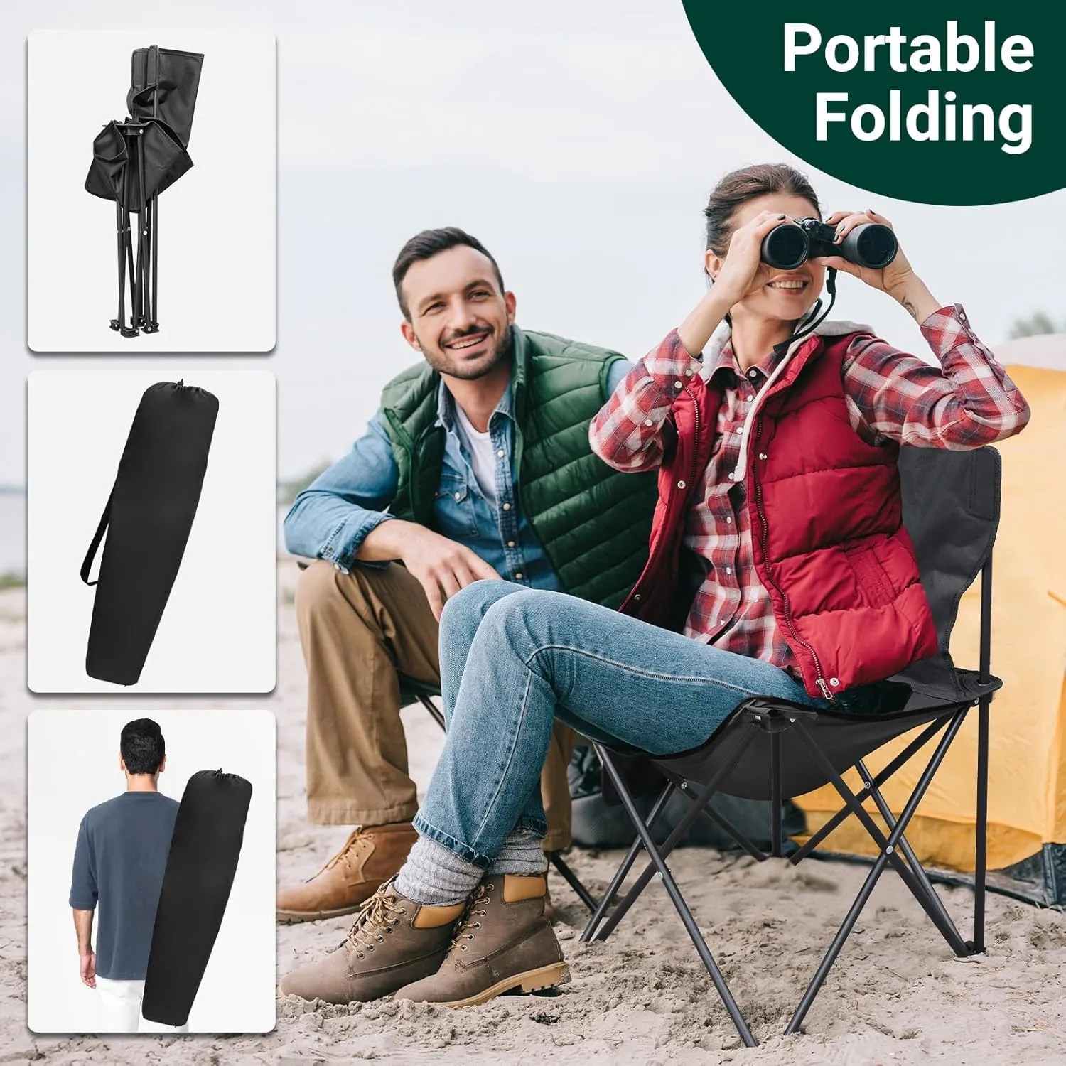 Outvita 4 Pack Folding Camping Chair, Ultra Lightweight Camping Chairs for Adults, Portable Lawn Chair with Carrying Bag for Fishing, Camping, Hiking, Picnic, Beach, Sports, 220 Lbs Weight Capacity