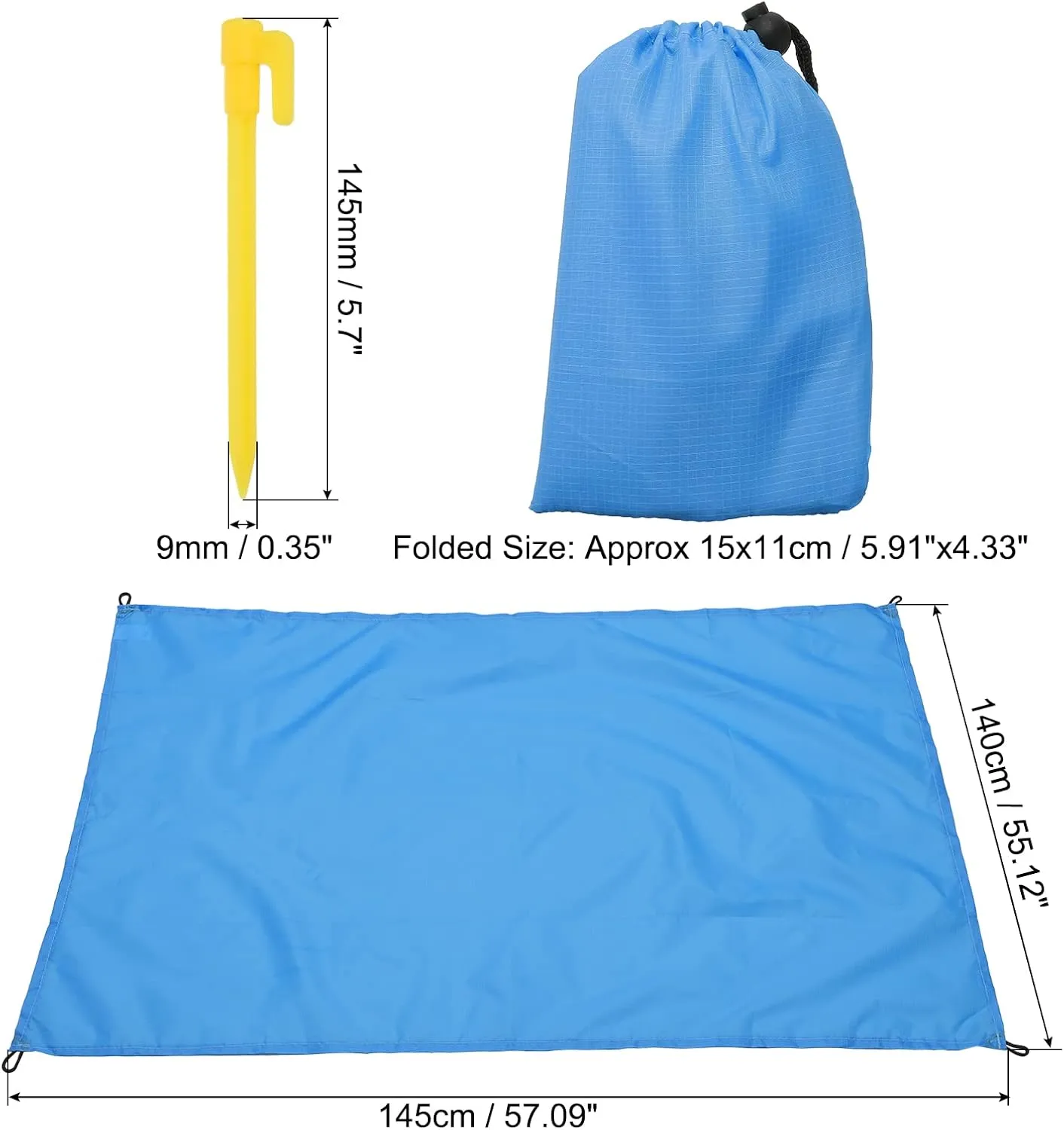 PATIKIL 57" x 55" Beach Blanket, Waterproof Picnic Mat with Carry Bag for Travel, Hiking, Camping, Outdoor Activities, Sky Blue