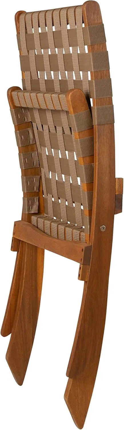 Patio Sense 64098 Sava Indoor Outdoor Folding Chair Low Slung Portable Seating Solid Acacia Wood Woven Seat & Back Indoors Porch Lawn Garden Fishing Sporting - Brown Webbing