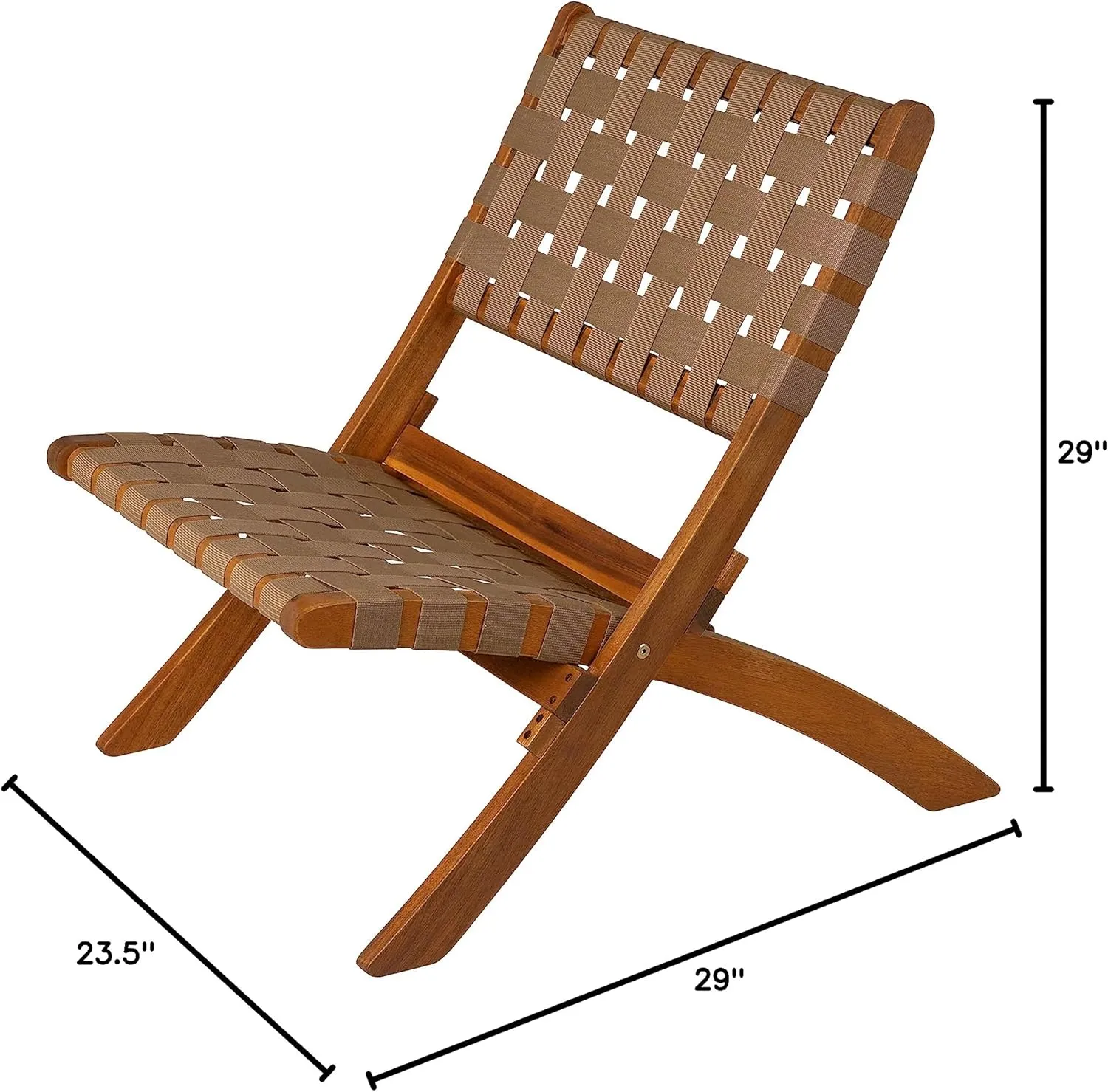 Patio Sense 64098 Sava Indoor Outdoor Folding Chair Low Slung Portable Seating Solid Acacia Wood Woven Seat & Back Indoors Porch Lawn Garden Fishing Sporting - Brown Webbing