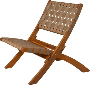 Patio Sense 64098 Sava Indoor Outdoor Folding Chair Low Slung Portable Seating Solid Acacia Wood Woven Seat & Back Indoors Porch Lawn Garden Fishing Sporting - Brown Webbing