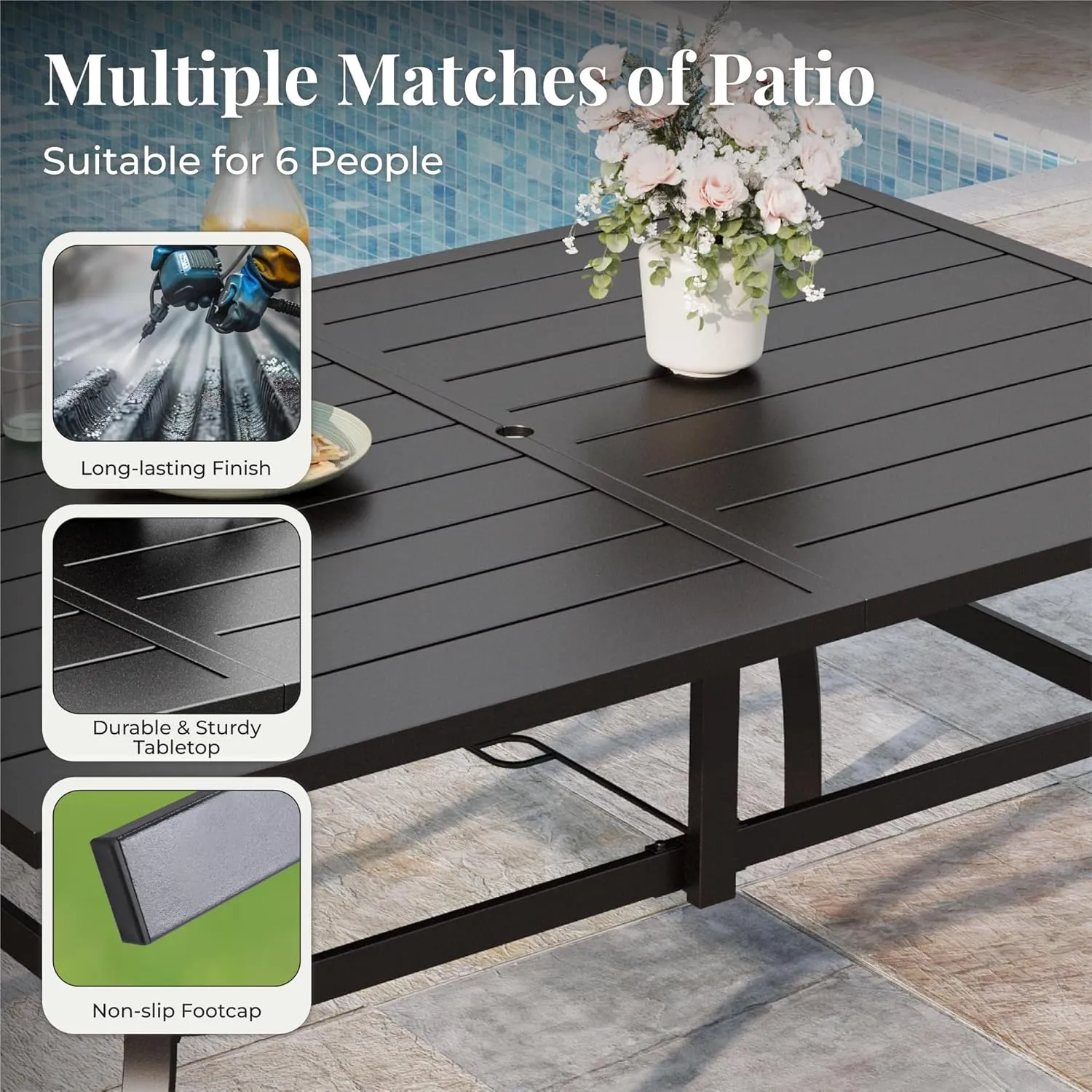 Patio Table and Chairs Set for 4, 5-Piece Outdoor Dining Set with Brown Textilene Chairs and 37" Square Metal Umbrella Table for Deck Backyard Lawn