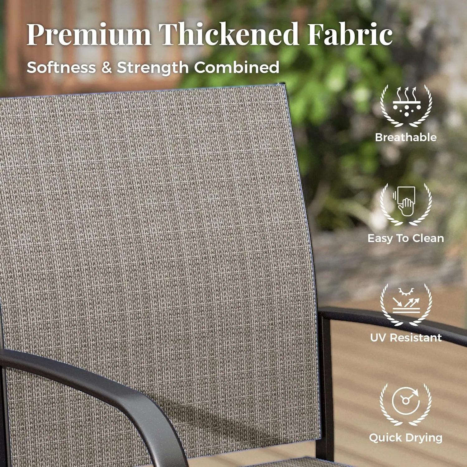 Patio Table and Chairs Set for 4, 5-Piece Outdoor Dining Set with Brown Textilene Chairs and 37" Square Metal Umbrella Table for Deck Backyard Lawn