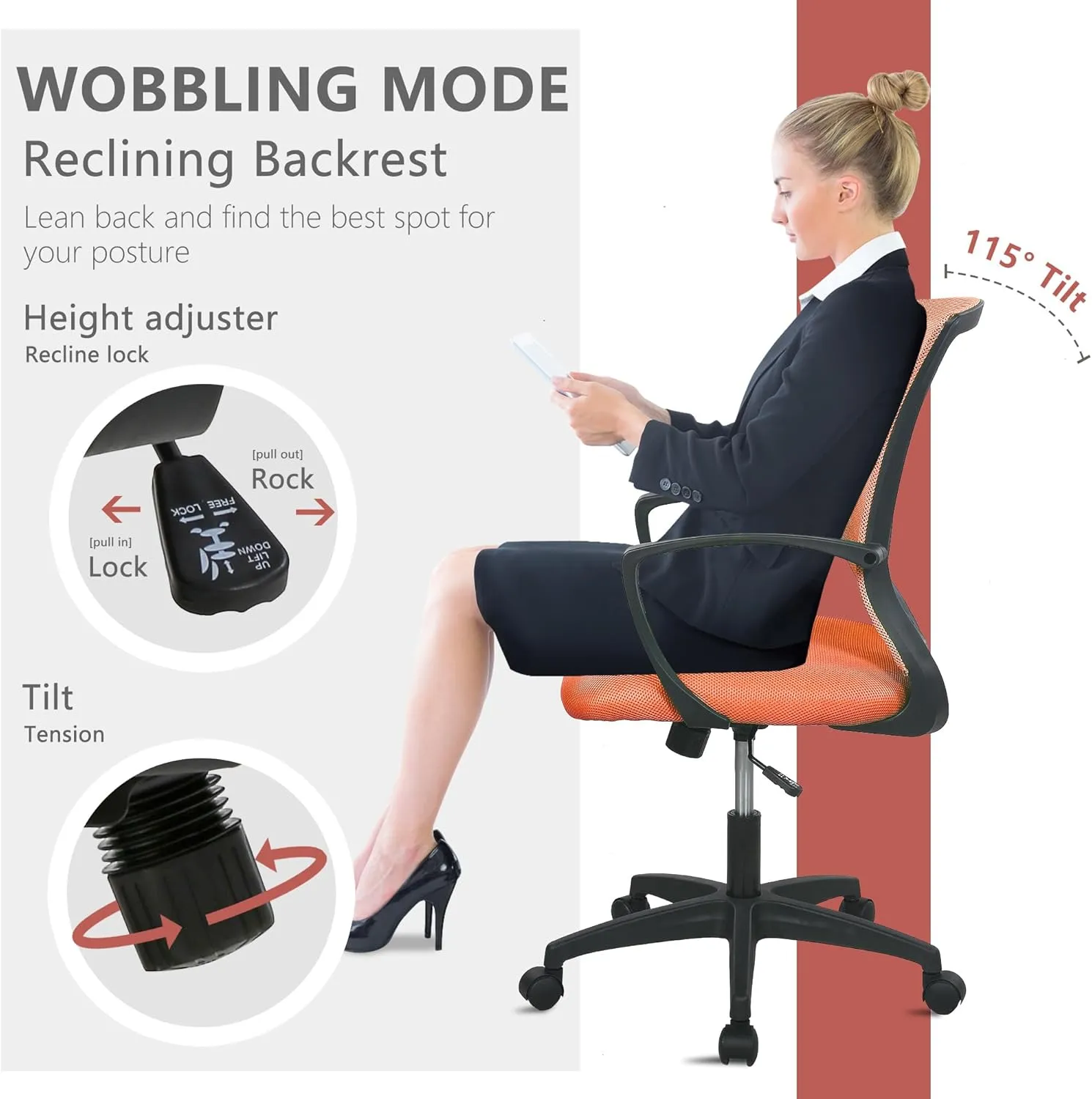 PayLessHere Office Computer Gaming Chair Ergonomic Mesh Desk Chair Adjustable Video Game Chairs with 360 Degrees Swivel Wheels Armrest Lumbar Support for Home Office (Orange)