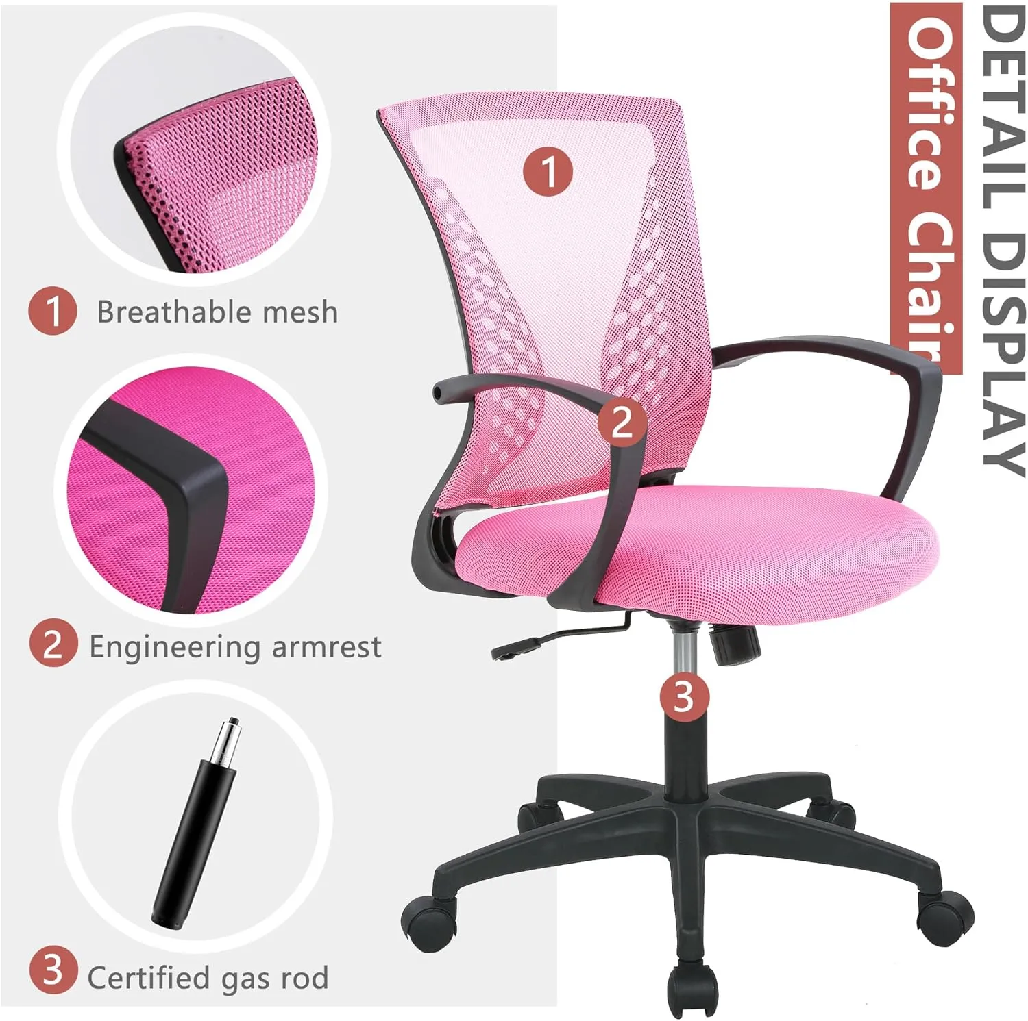 PayLessHere Office Computer Gaming Chair Ergonomic Mesh Desk Chair Adjustable Video Game Chairs with 360 Degrees Swivel Wheels Armrest Lumbar Support for Home Office,Pink