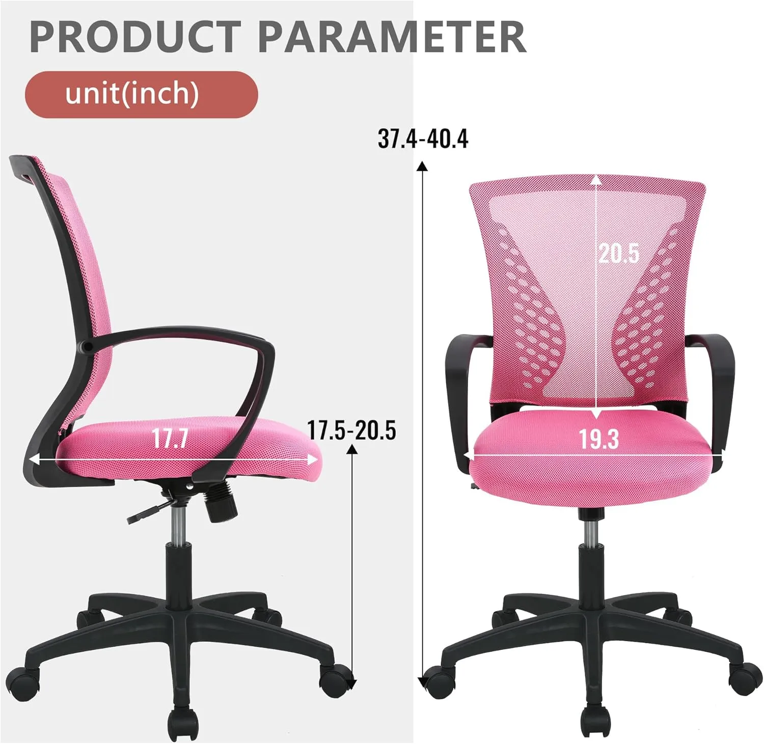 PayLessHere Office Computer Gaming Chair Ergonomic Mesh Desk Chair Adjustable Video Game Chairs with 360 Degrees Swivel Wheels Armrest Lumbar Support for Home Office,Pink