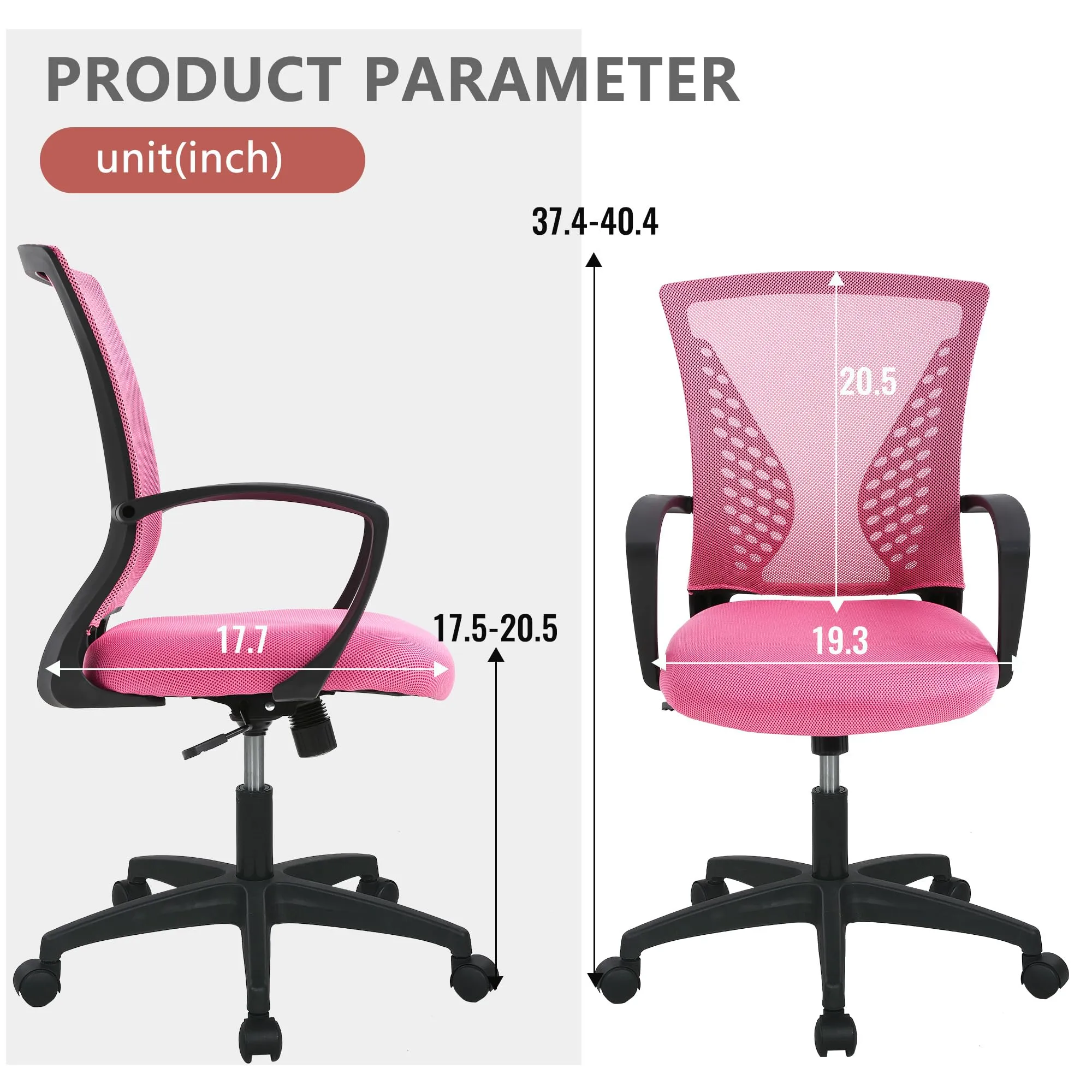 PayLessHere Office Computer Gaming Chair Ergonomic Mesh Desk Chair Adjustable Video Game Chairs with 360 Degrees Swivel Wheels Armrest Lumbar Support for Home Office,Pink