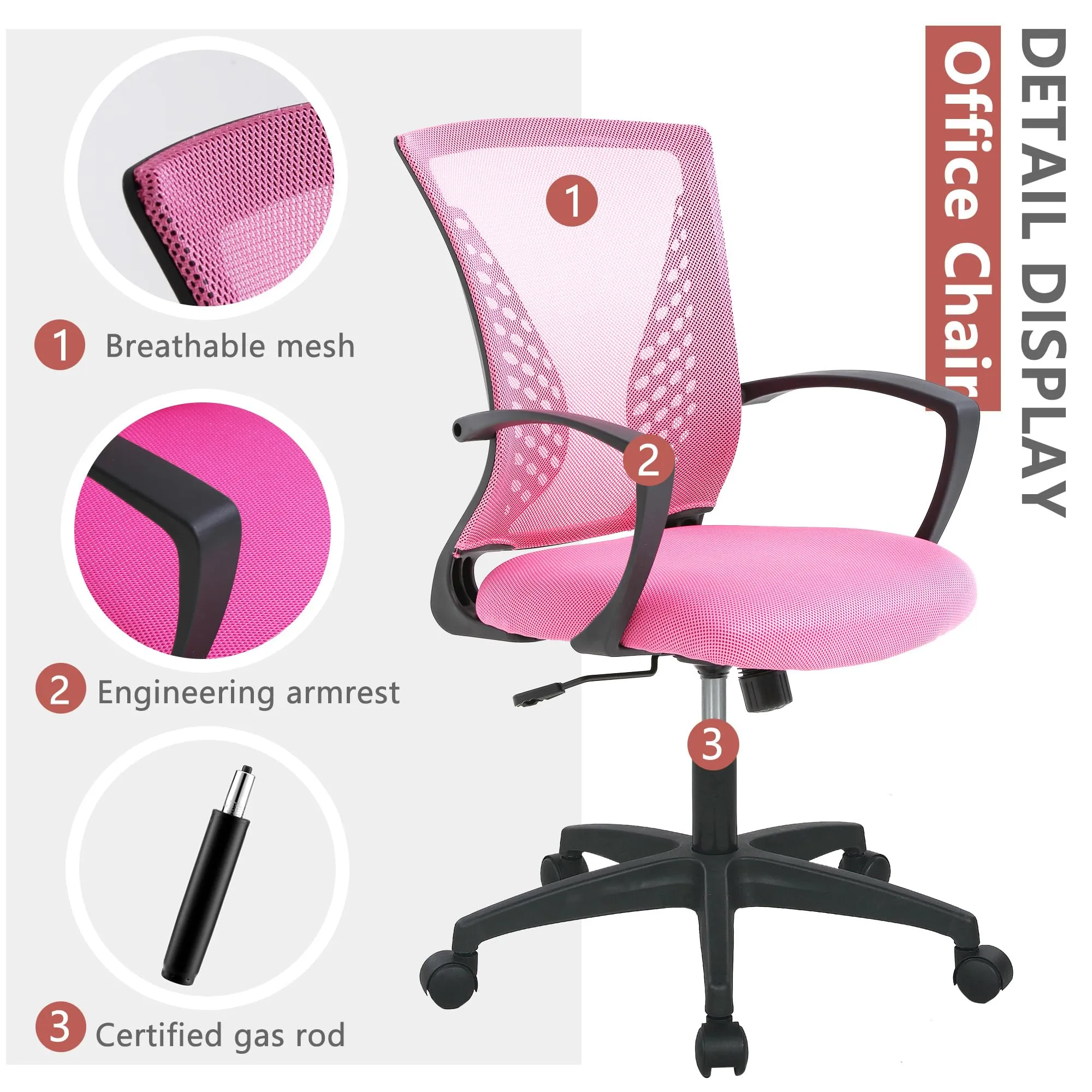 PayLessHere Office Computer Gaming Chair Ergonomic Mesh Desk Chair Adjustable Video Game Chairs with 360 Degrees Swivel Wheels Armrest Lumbar Support for Home Office,Pink
