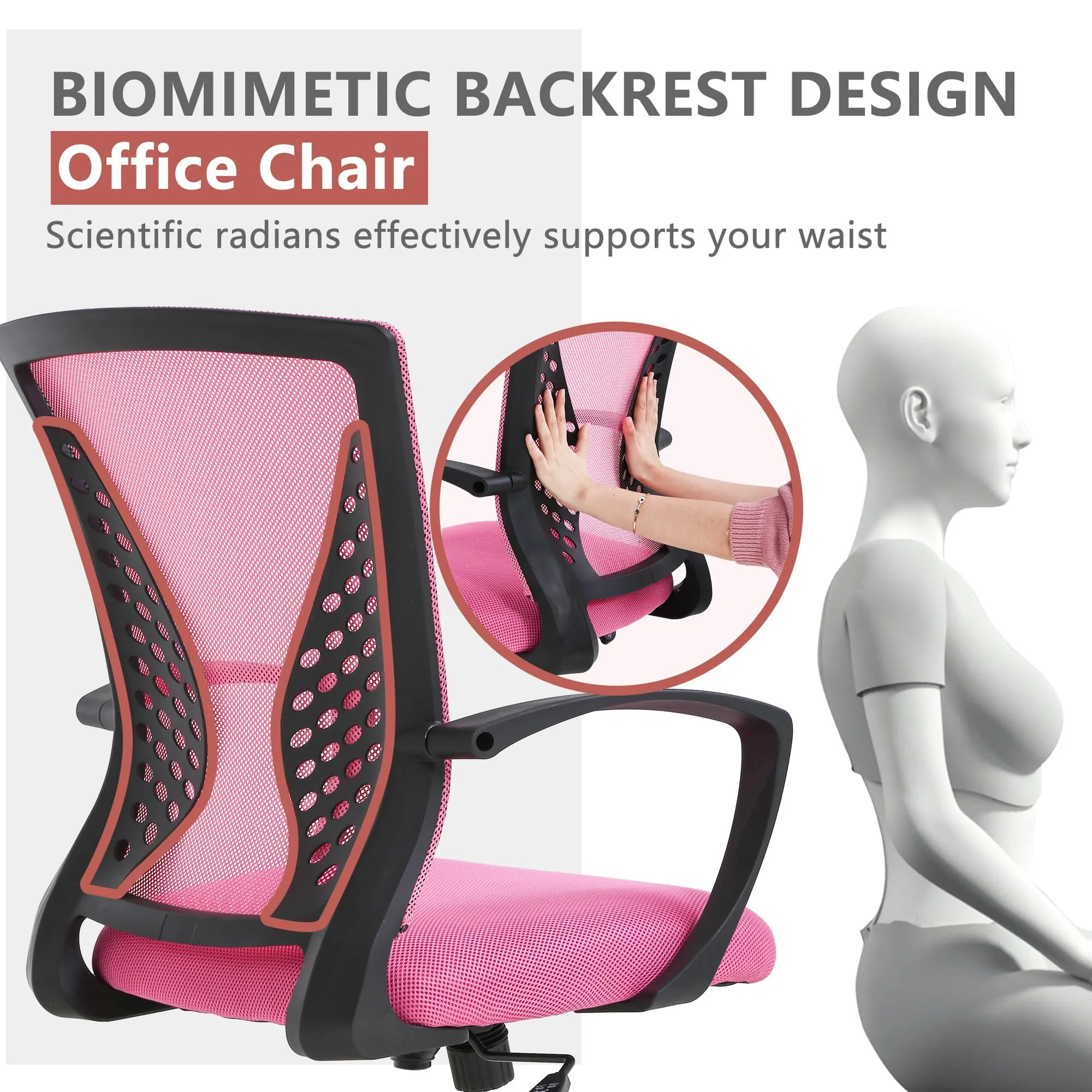 PayLessHere Office Computer Gaming Chair Ergonomic Mesh Desk Chair Adjustable Video Game Chairs with 360 Degrees Swivel Wheels Armrest Lumbar Support for Home Office,Pink