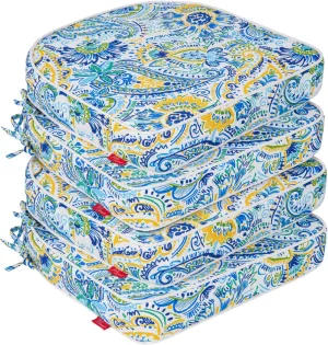 Pcinfuns Outdoor Chair Cushions Set of 4,Thick 17" x 16" x 3" Cushion for Patio Furniture,Round Corner Patio Chair Pads with Ties, Memory Foam Outdoor Seat Cushions,Blue Phoenix