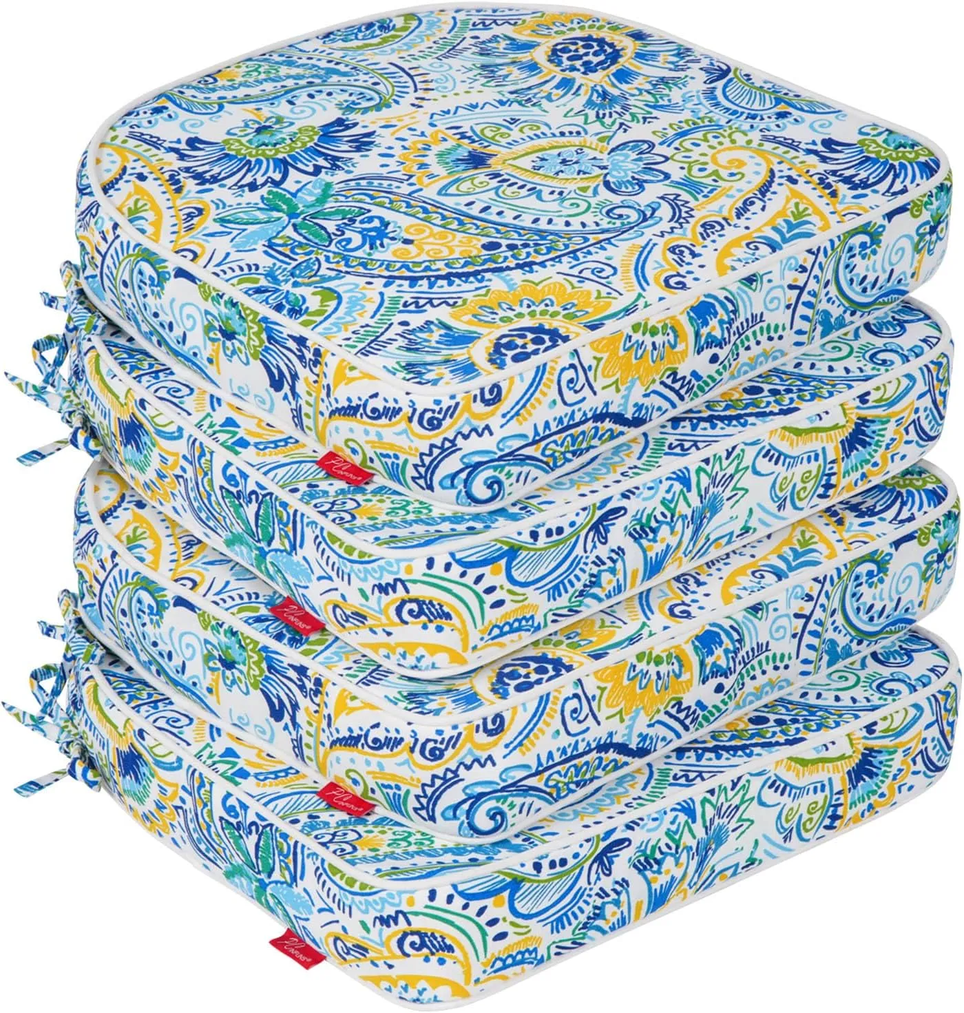 Pcinfuns Outdoor Chair Cushions Set of 4,Thick 17" x 16" x 3" Cushion for Patio Furniture,Round Corner Patio Chair Pads with Ties, Memory Foam Outdoor Seat Cushions,Blue Phoenix