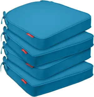 Pcinfuns Outdoor Chair Cushions Set of 4,Thick 17" x 16" x 3" Cushion for Patio Furniture,Round Corner Patio Chair Pads with Ties, Memory Foam Outdoor Seat Cushions,Blue